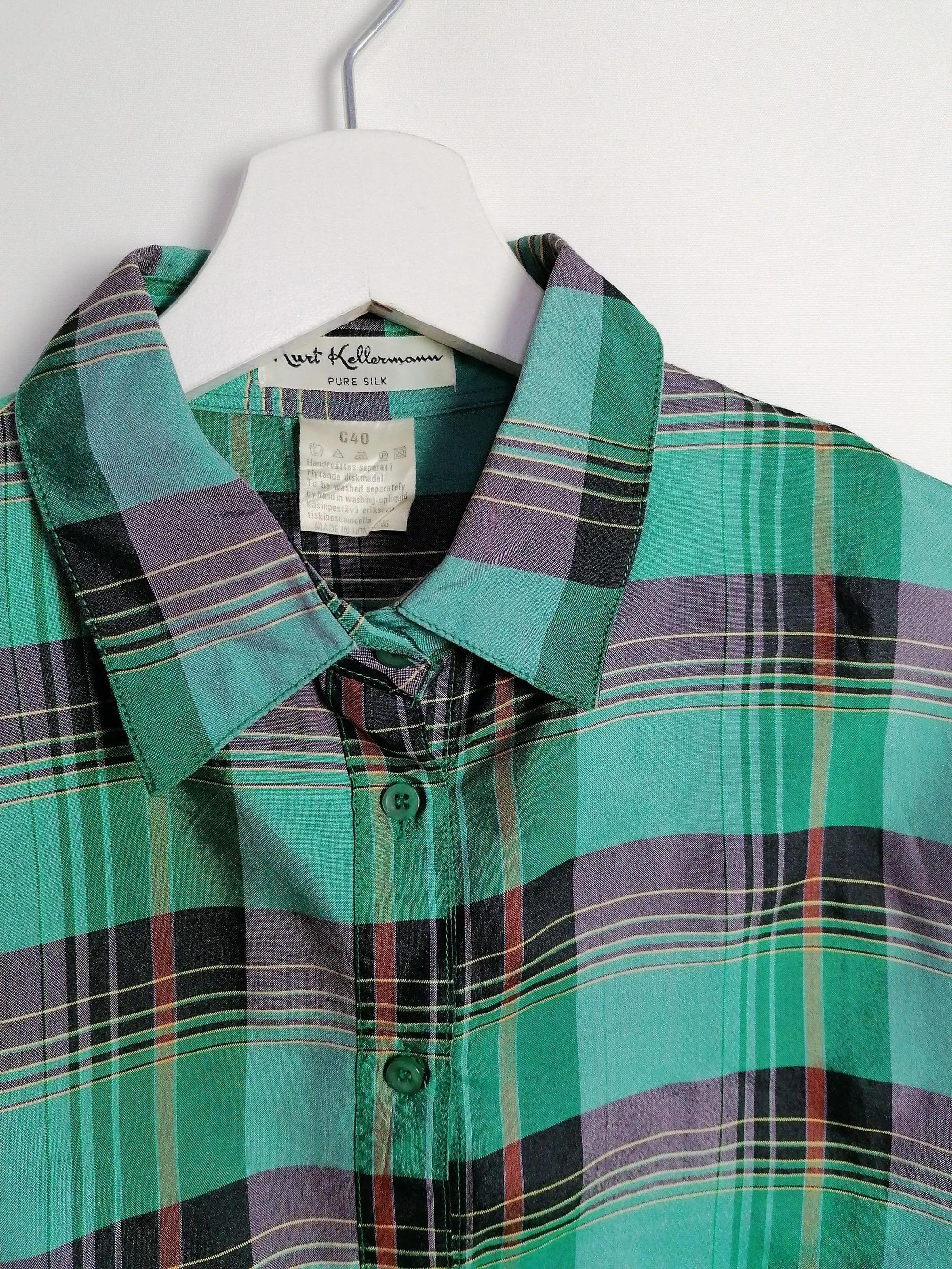 KURT KELLERMANN Plaid Pattern Silk Blouse