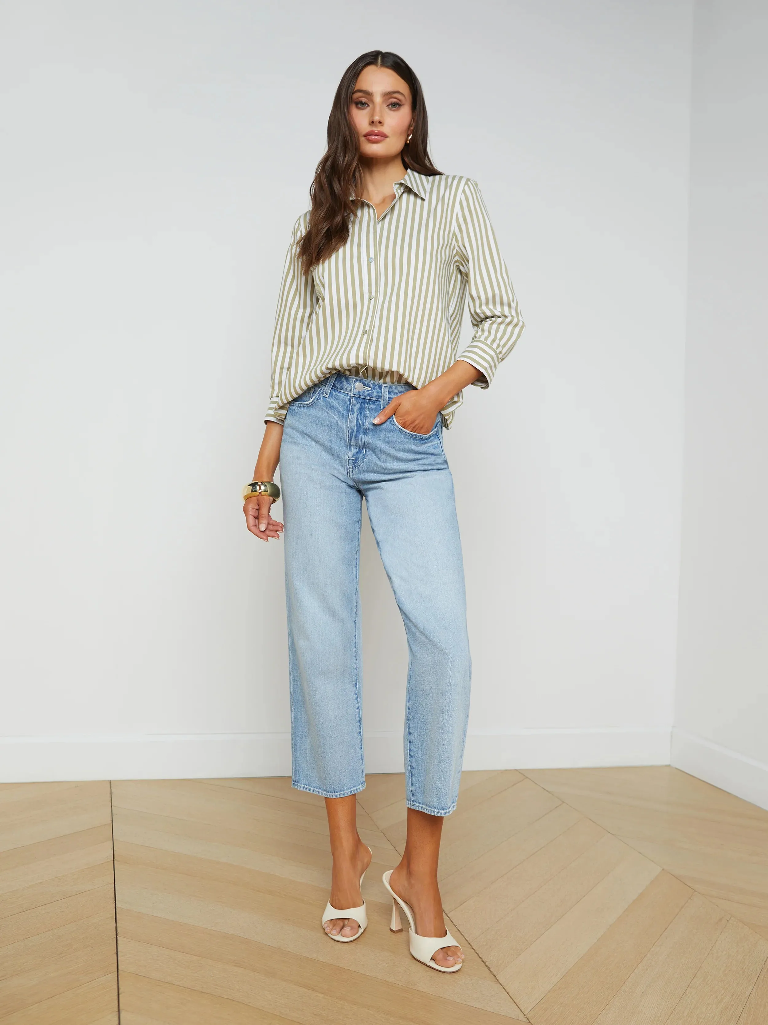 L’agence - Daniella Cotton Blend Blouse - Dried Herb/White Stripe