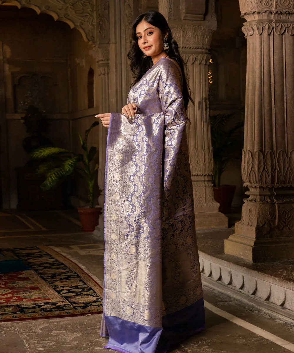 Lavendar silk handwoven banarasi saree