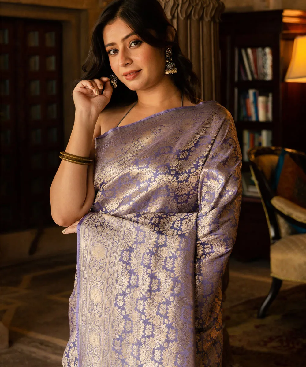 Lavendar silk handwoven banarasi saree