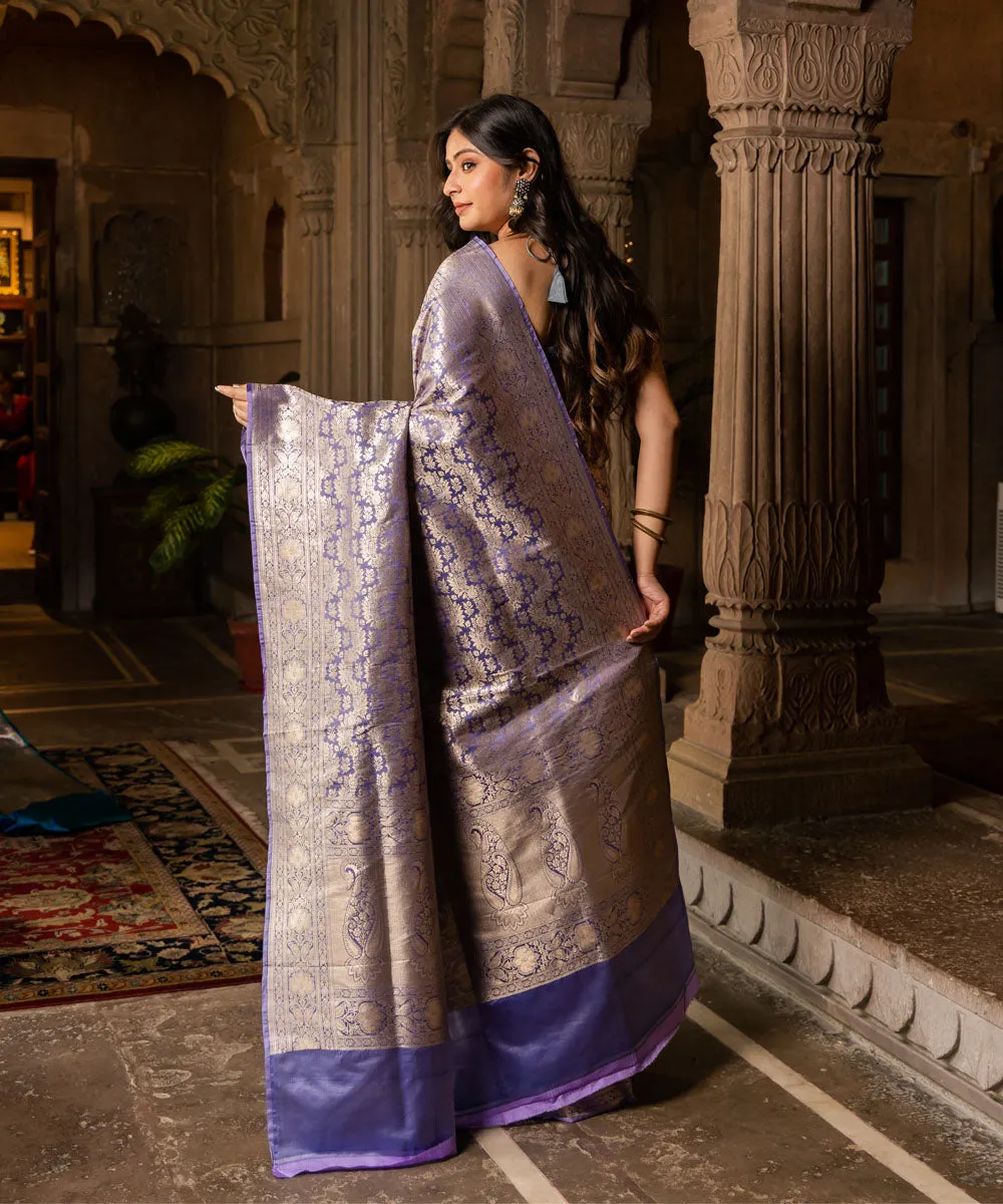 Lavendar silk handwoven banarasi saree