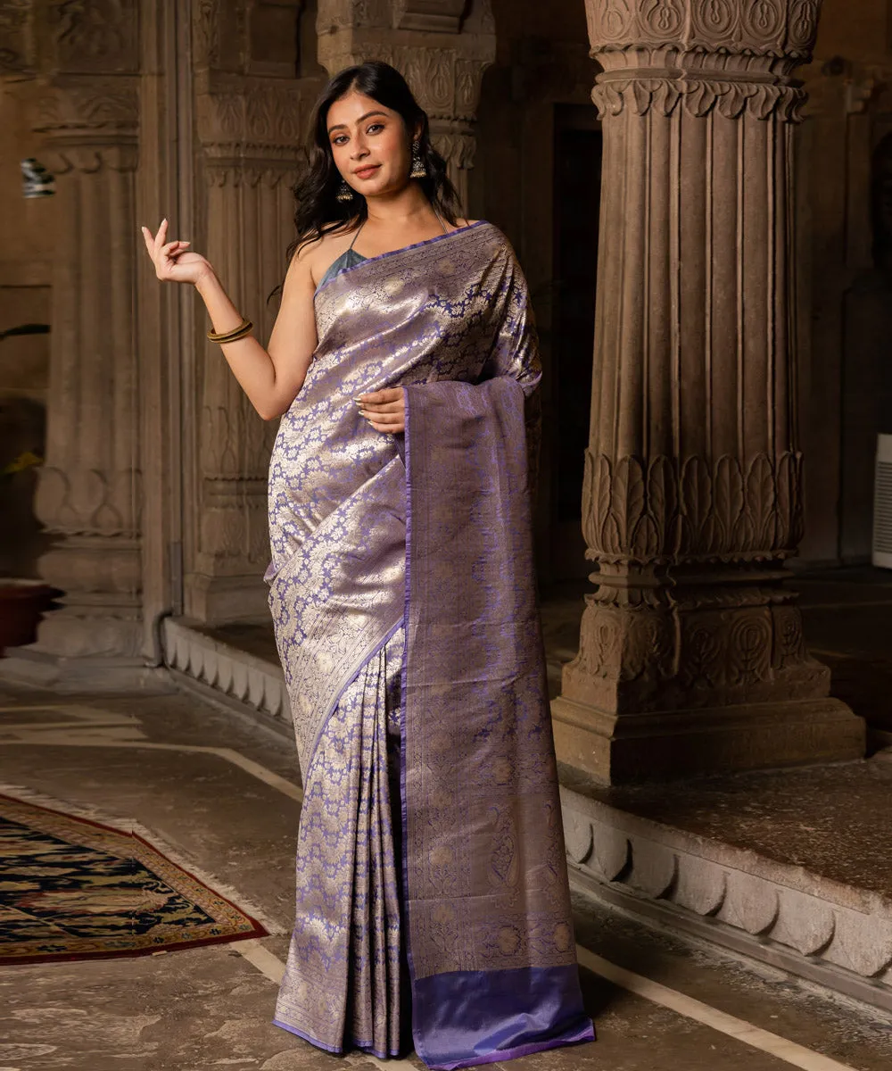 Lavendar silk handwoven banarasi saree