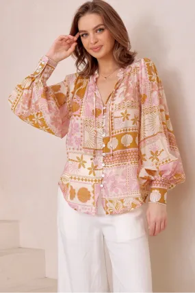 Lena Blouse - Pink/Beige