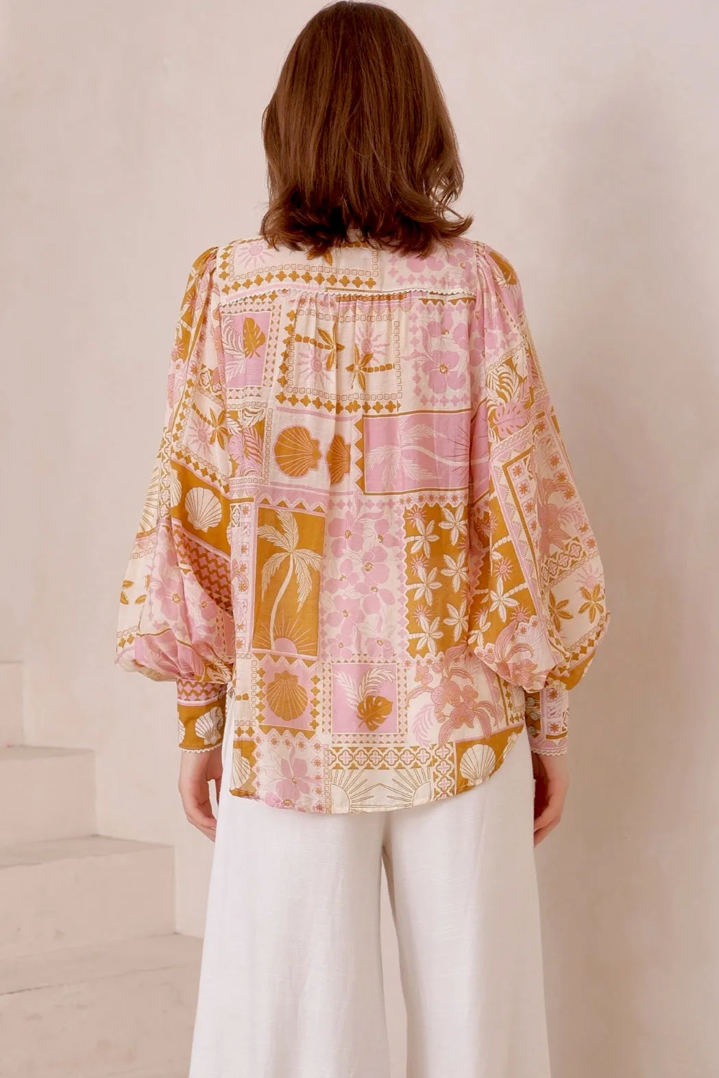 Lena Blouse - Pink/Beige