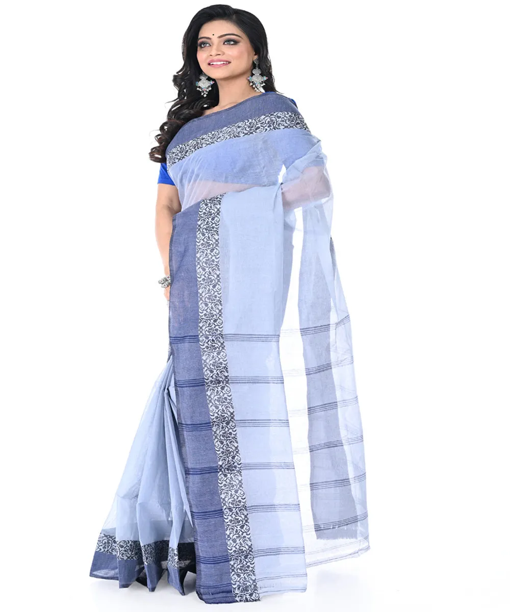 Light blue dull blue handwoven cotton tangail saree