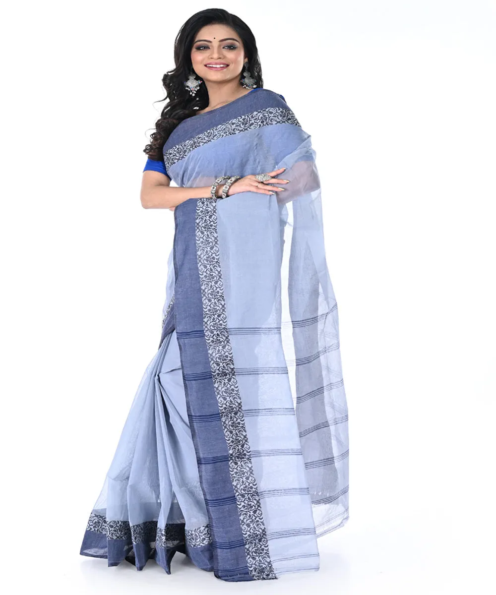 Light blue dull blue handwoven cotton tangail saree