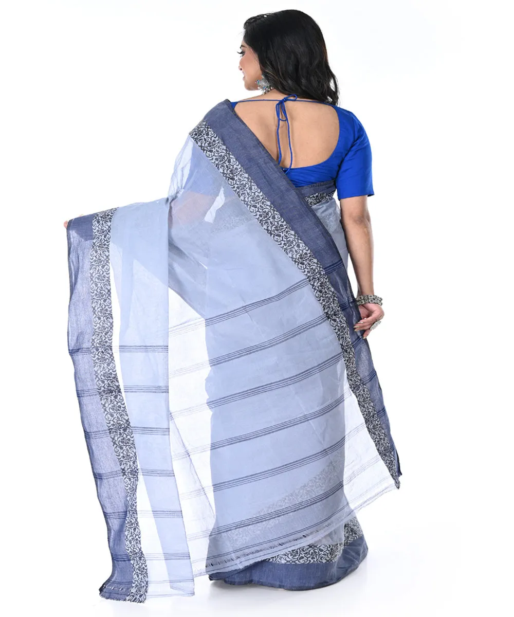 Light blue dull blue handwoven cotton tangail saree