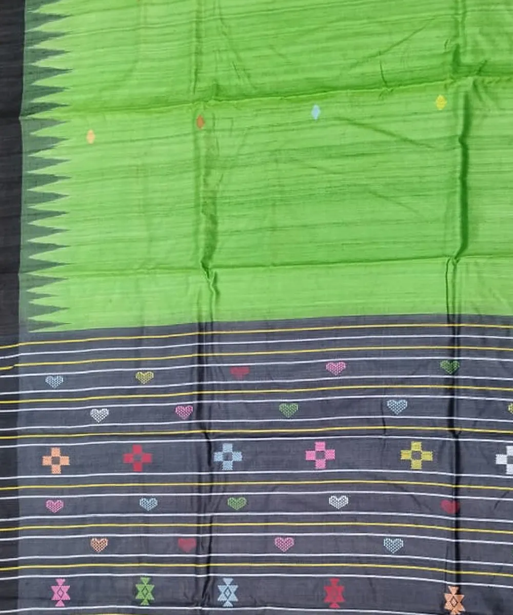 Light green black tussar silk handloom gopalpur saree