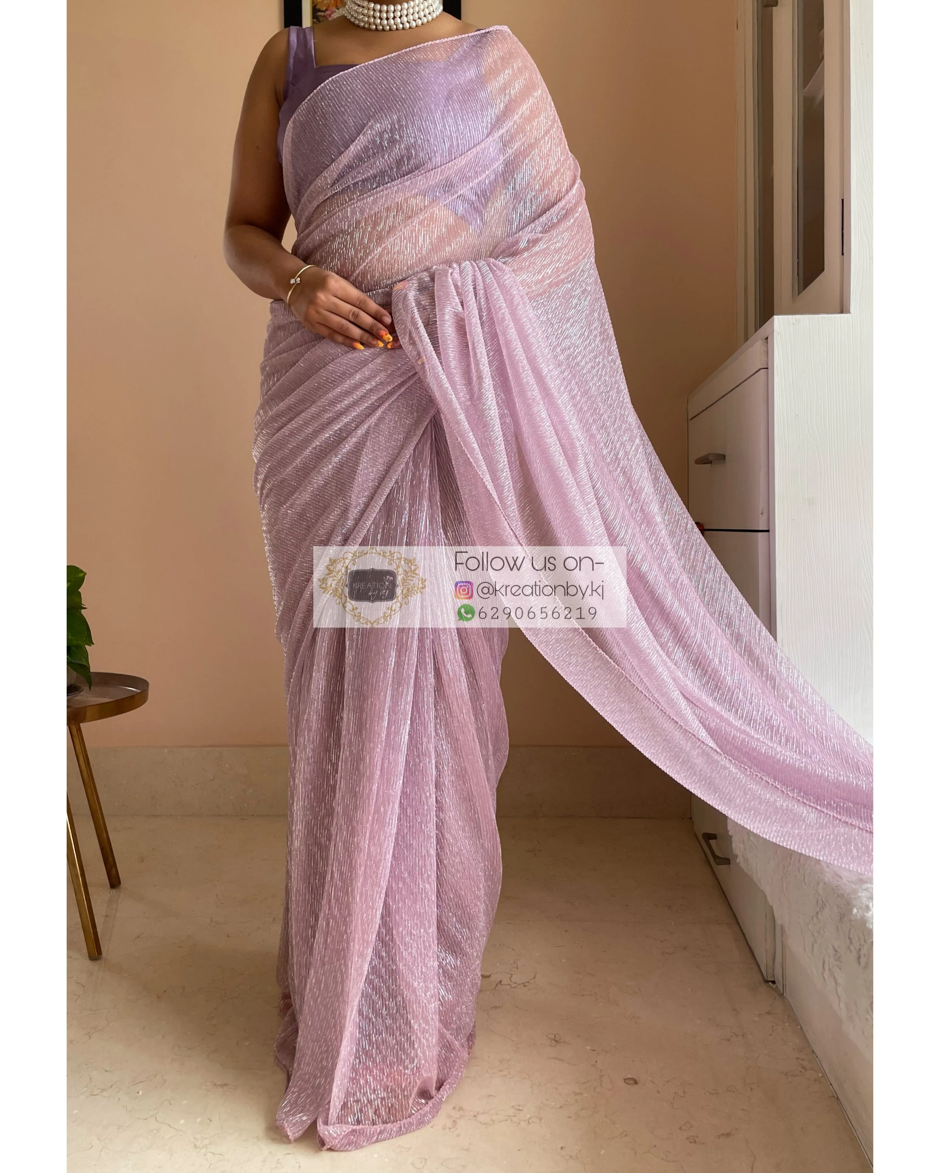 Lilac Shimmer Pleated Net Saree