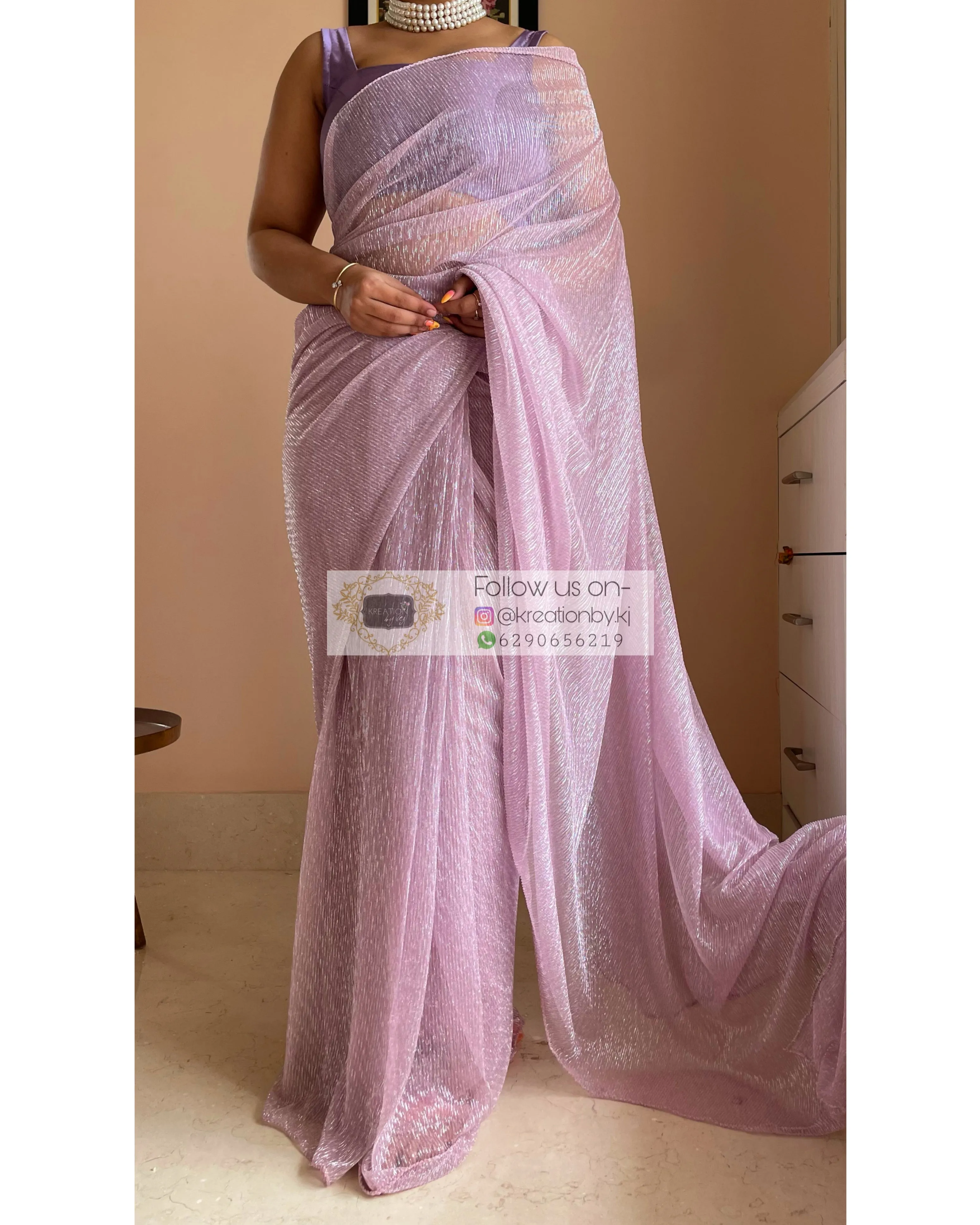 Lilac Shimmer Pleated Net Saree