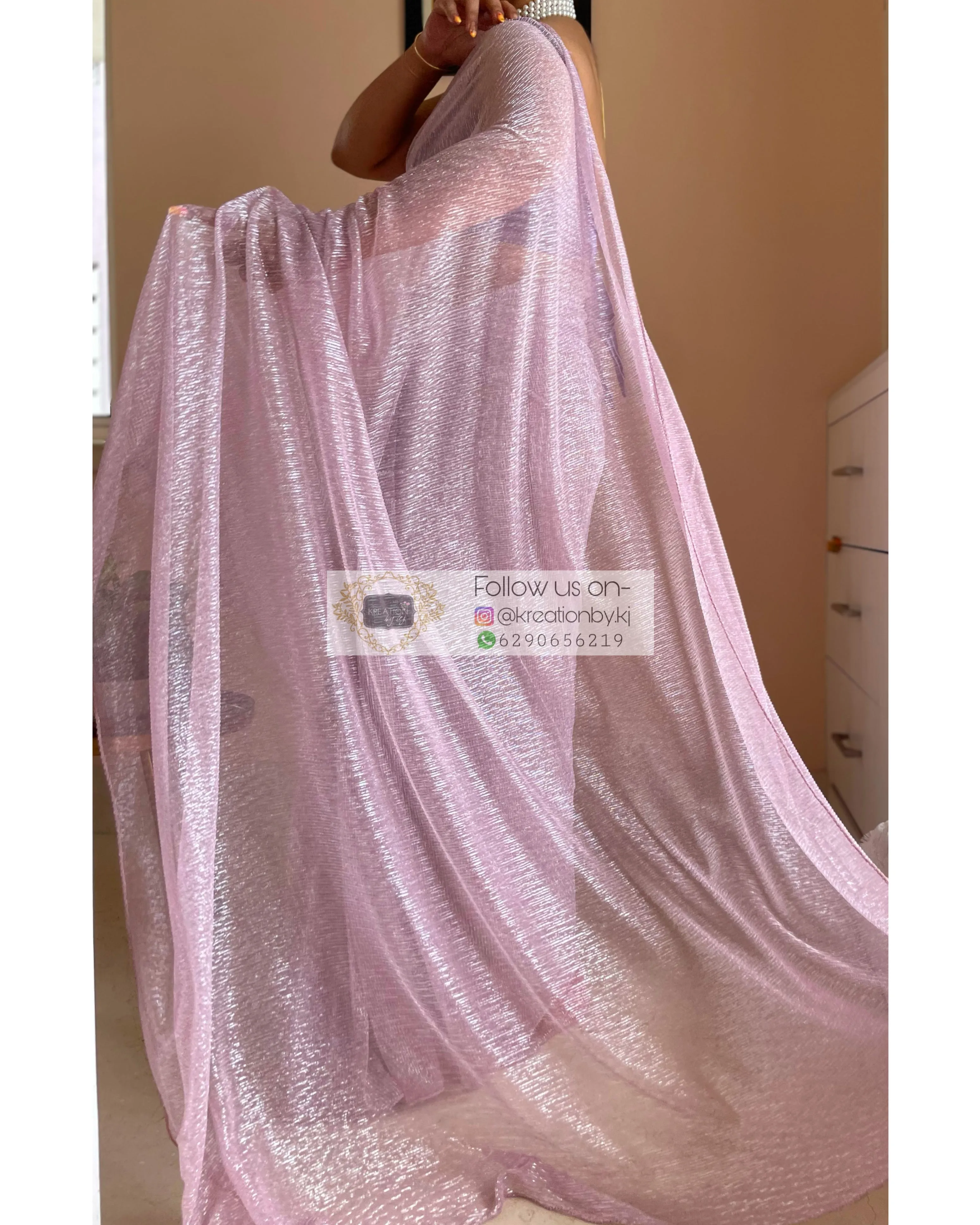 Lilac Shimmer Pleated Net Saree