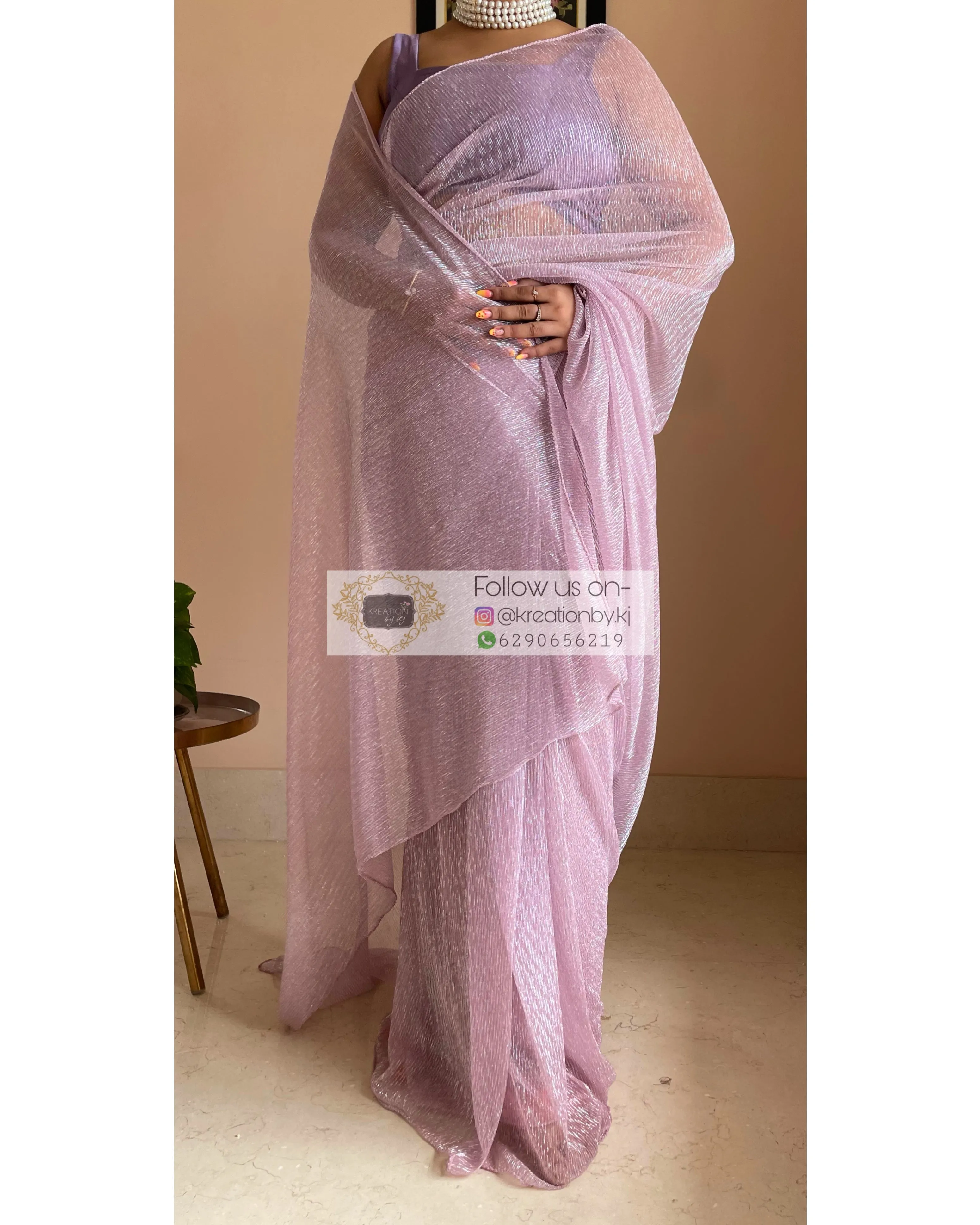 Lilac Shimmer Pleated Net Saree