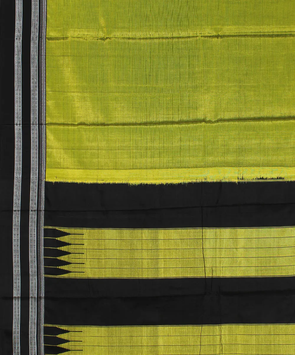 Lime green black gayatri border cotton art silk handloom ilkal saree