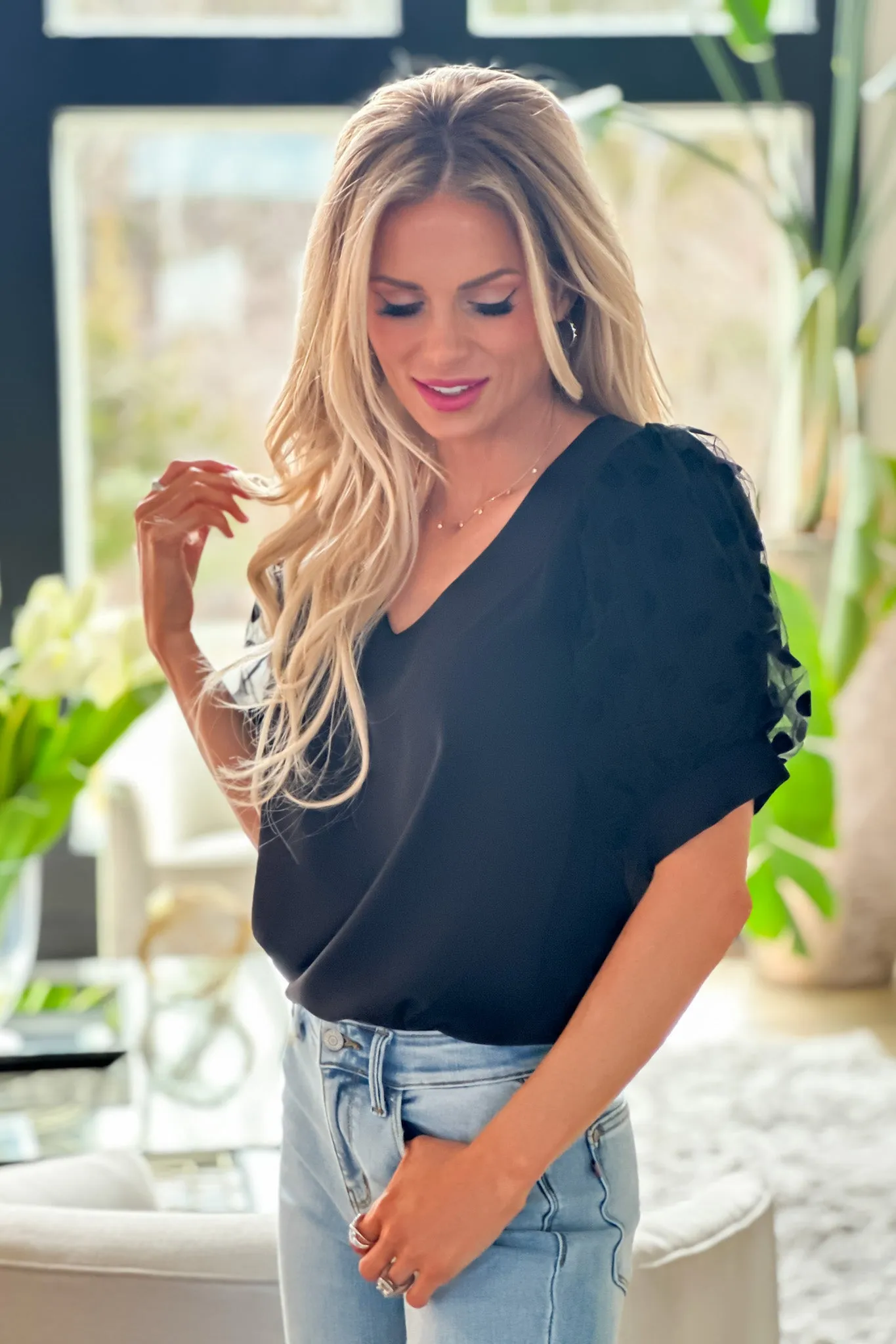 Love You Most V-Neck Blouse : Black