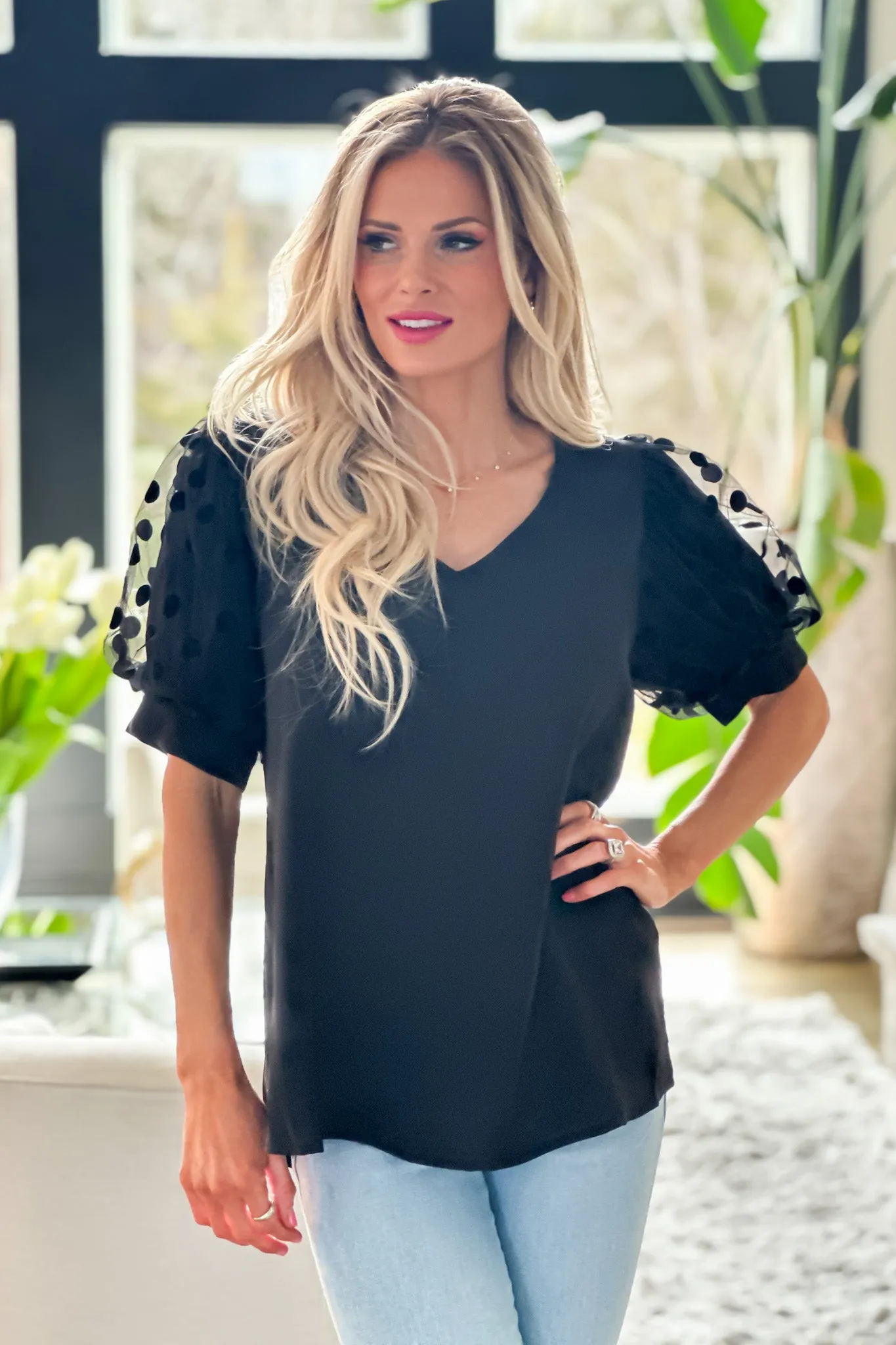 Love You Most V-Neck Blouse : Black