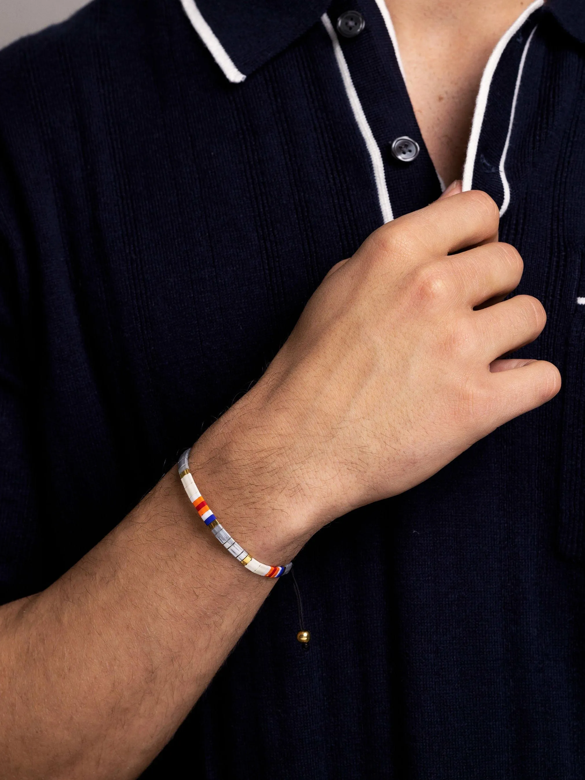 Men's Bracelet with Grey and Orange Miyuki Tila Beads