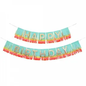 Meri Meri Happy Birthday Banner with Gold Fringe Trim