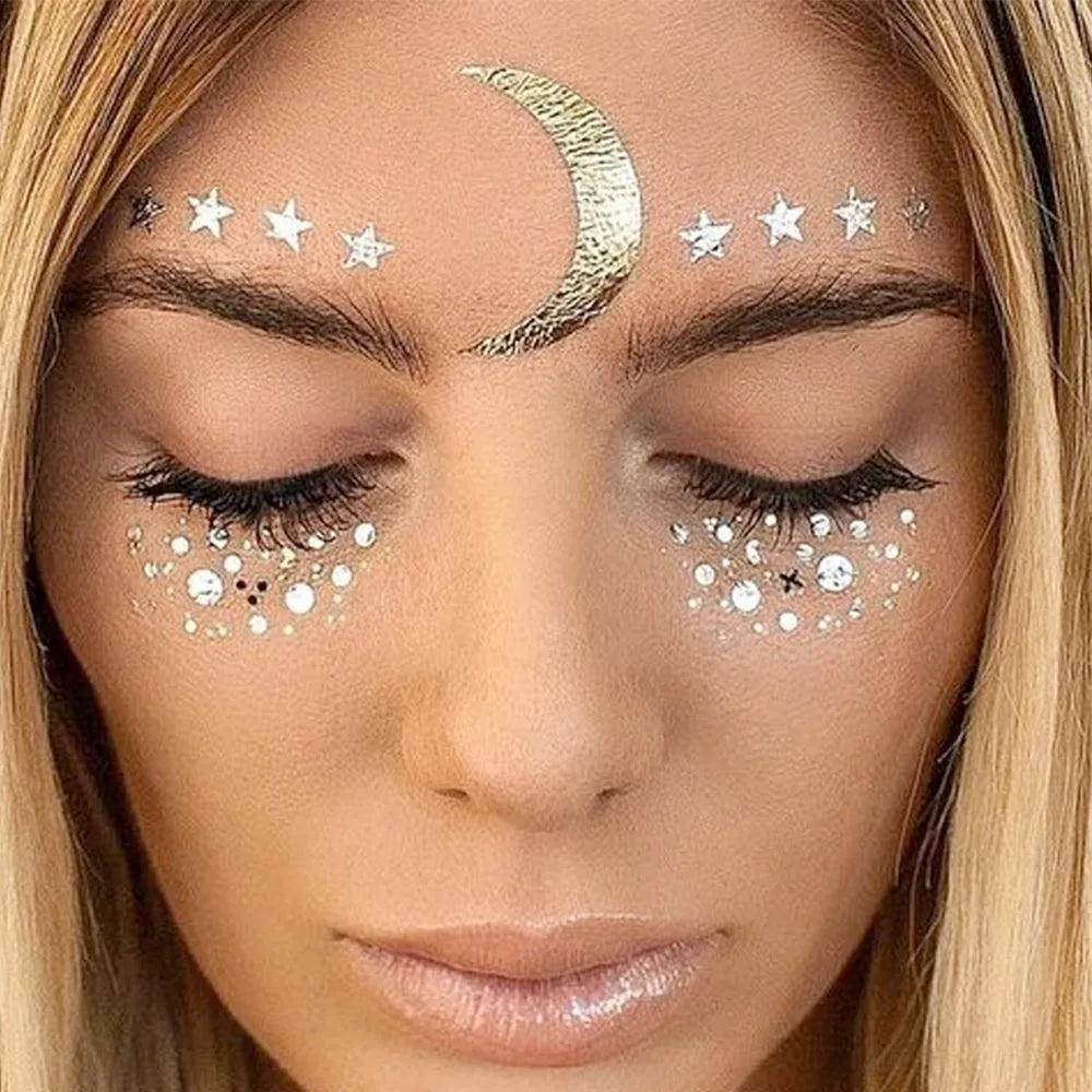 Metallic Face Temporary Tattoo Jewels - 11 Designs