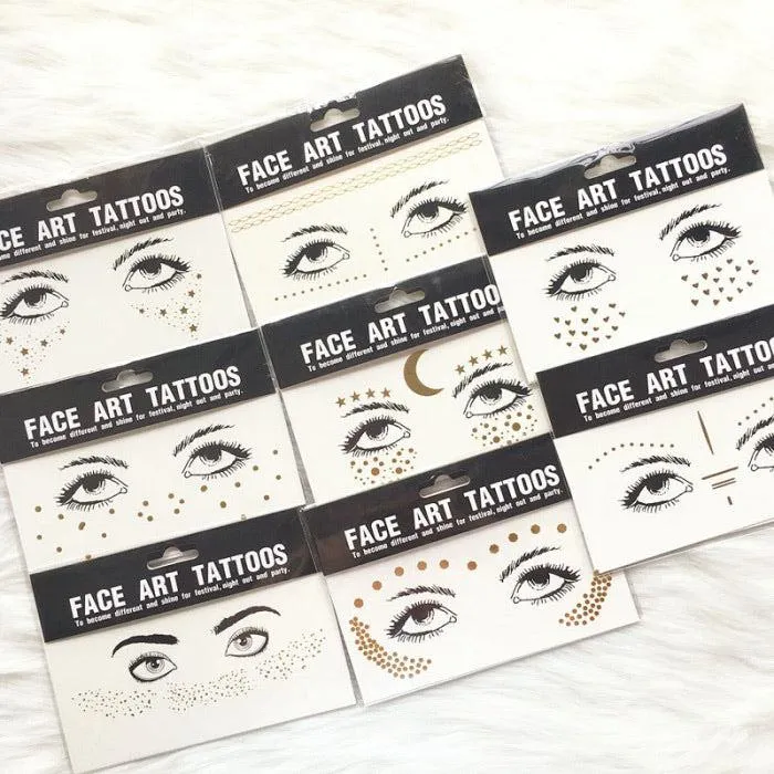 Metallic Face Temporary Tattoo Jewels - 11 Designs