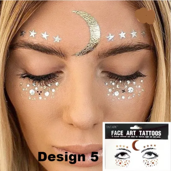 Metallic Face Temporary Tattoo Jewels - 11 Designs