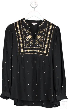 Monsoon Black Edwina Embroidered Top In Sustainable Viscose UK M