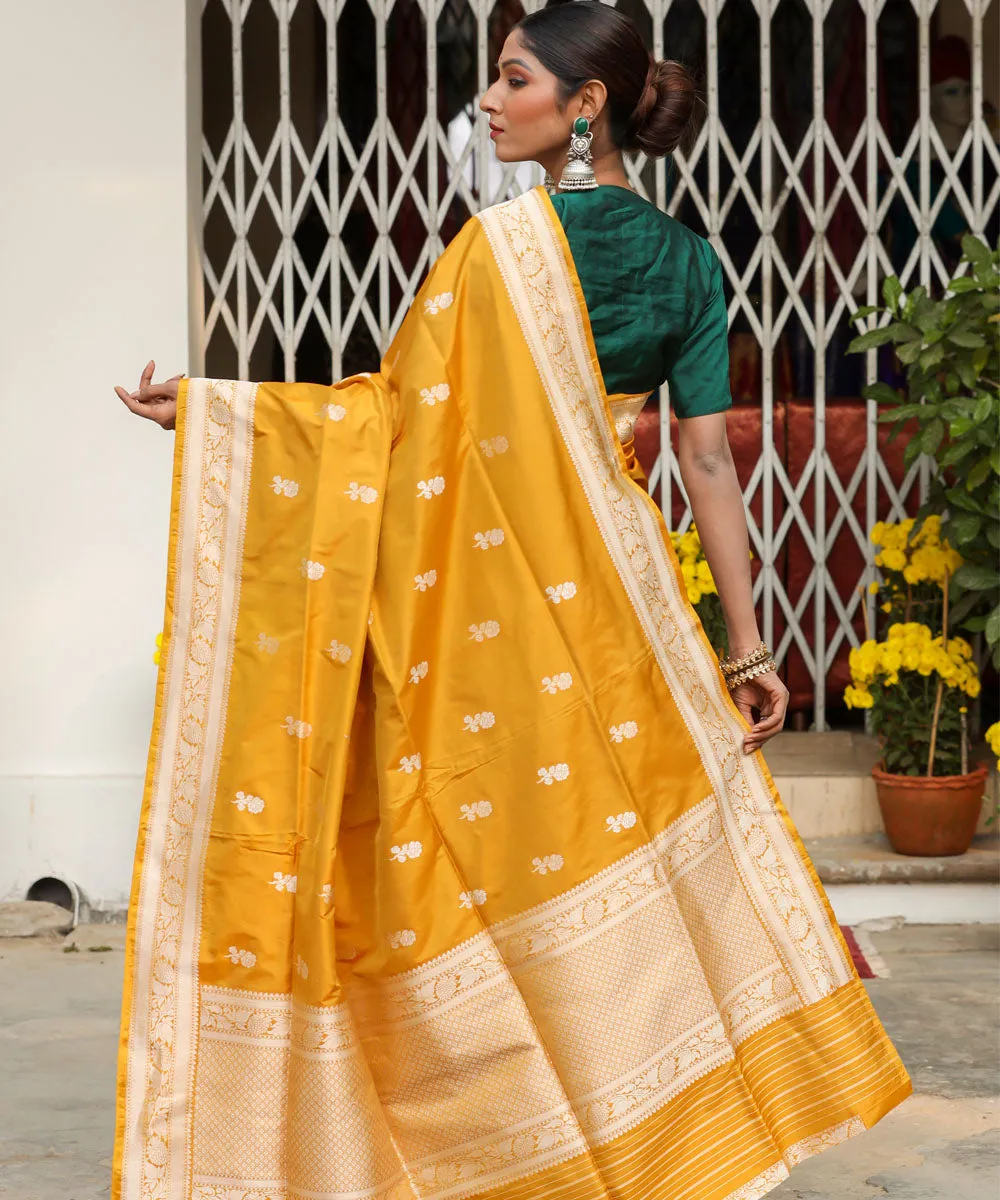 Mustard yellow silk handwoven banarasi saree