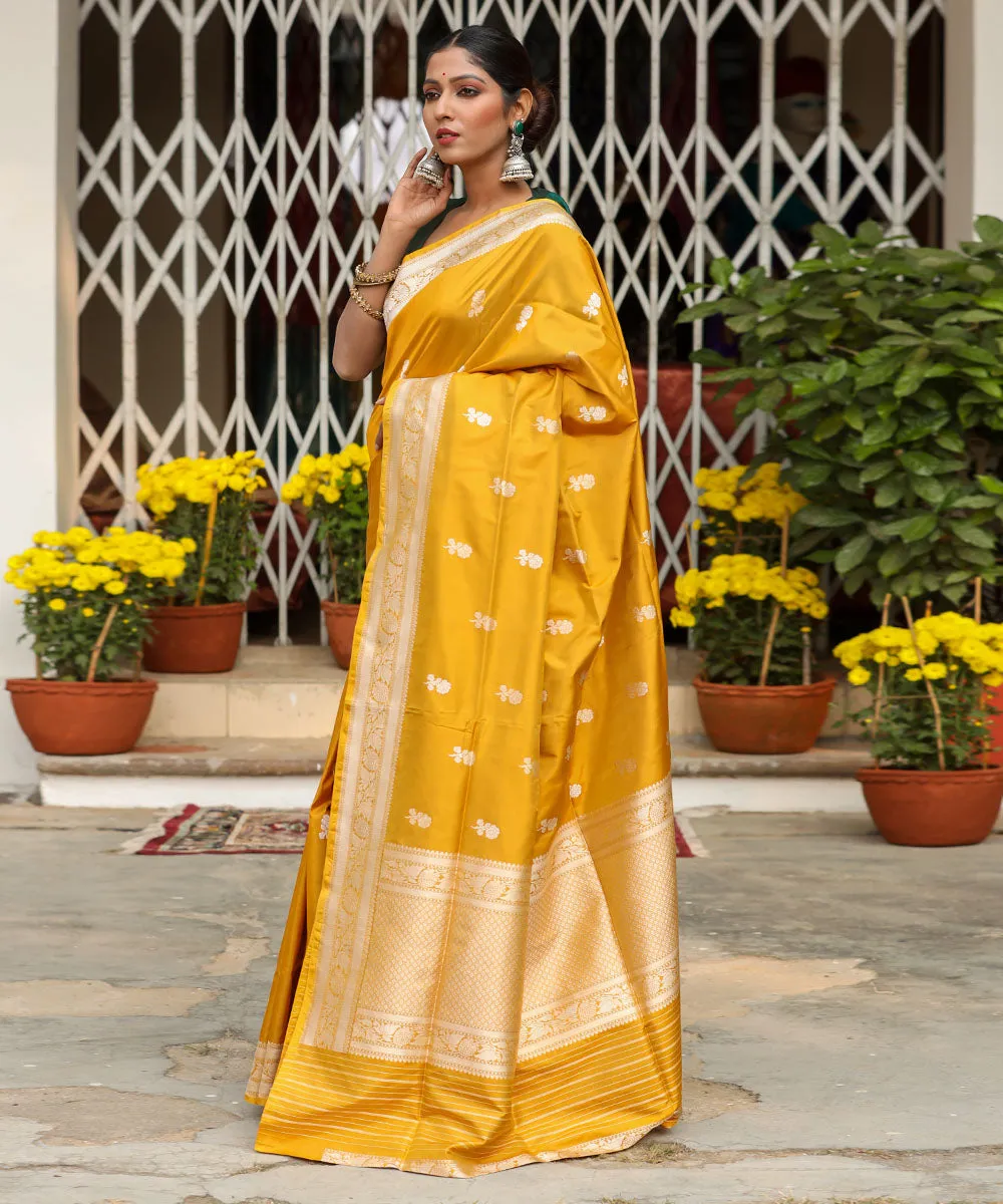 Mustard yellow silk handwoven banarasi saree