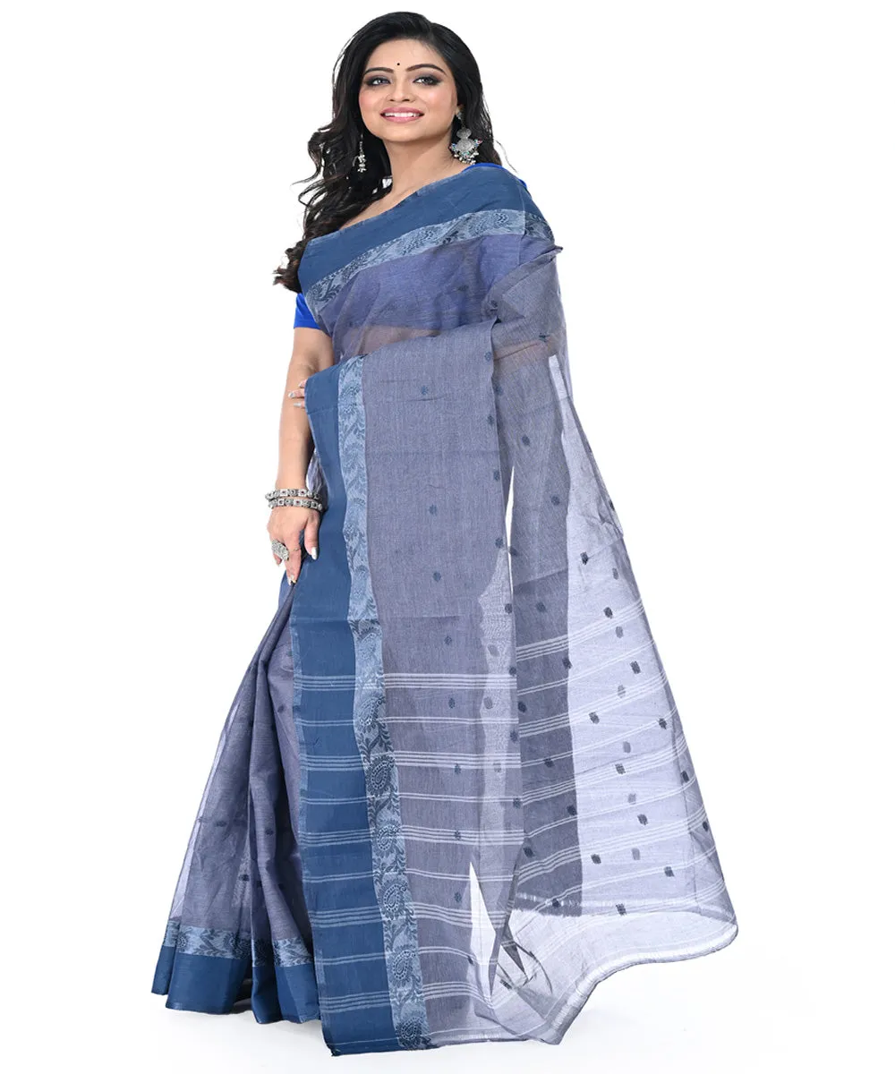 Navy blue handwoven cotton tangail saree