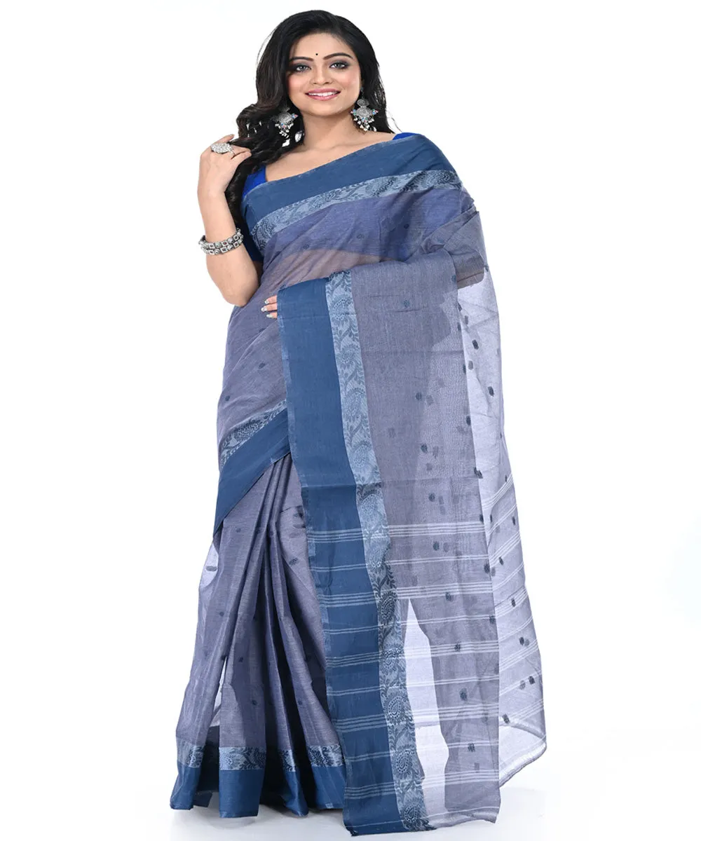 Navy blue handwoven cotton tangail saree