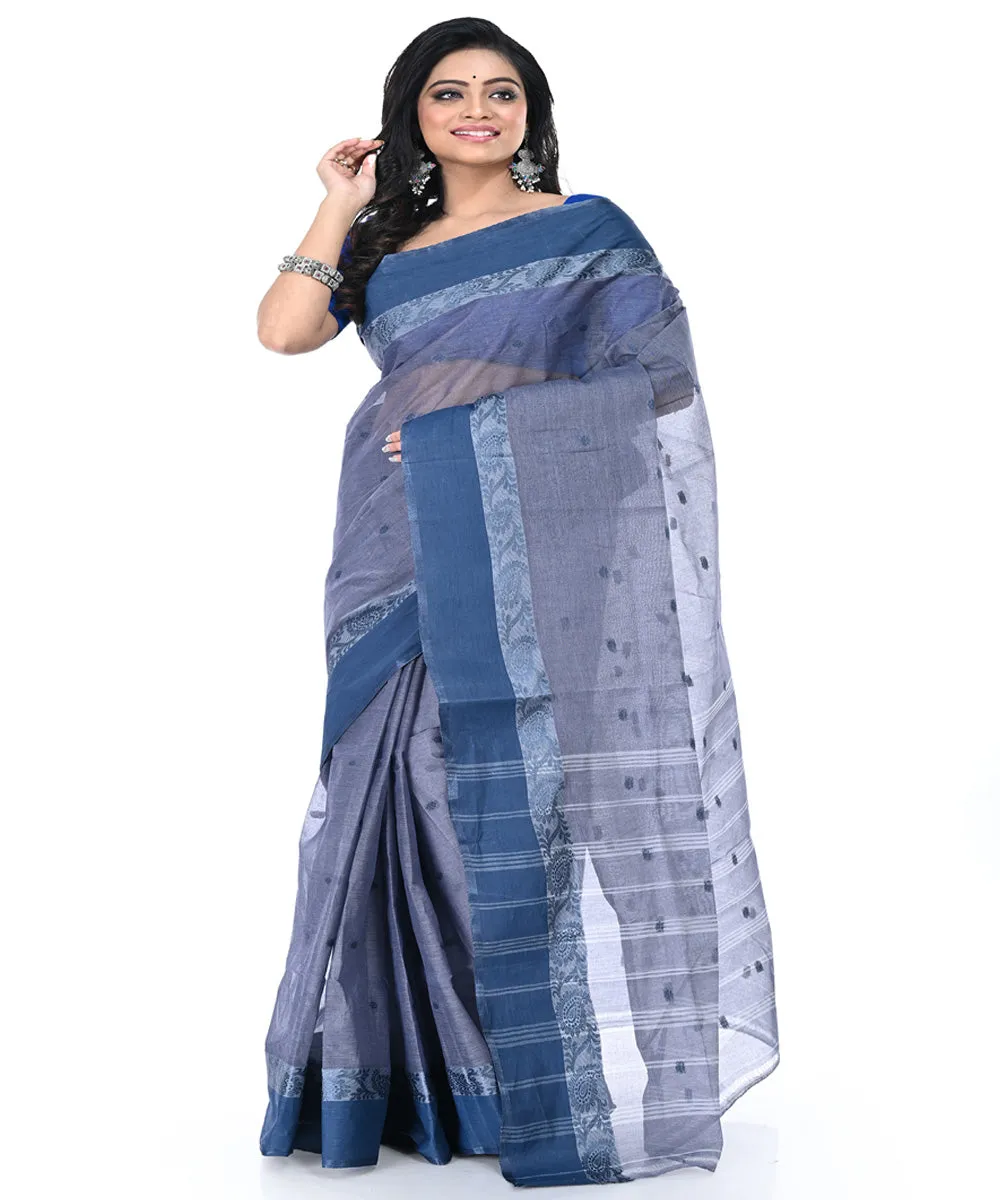 Navy blue handwoven cotton tangail saree