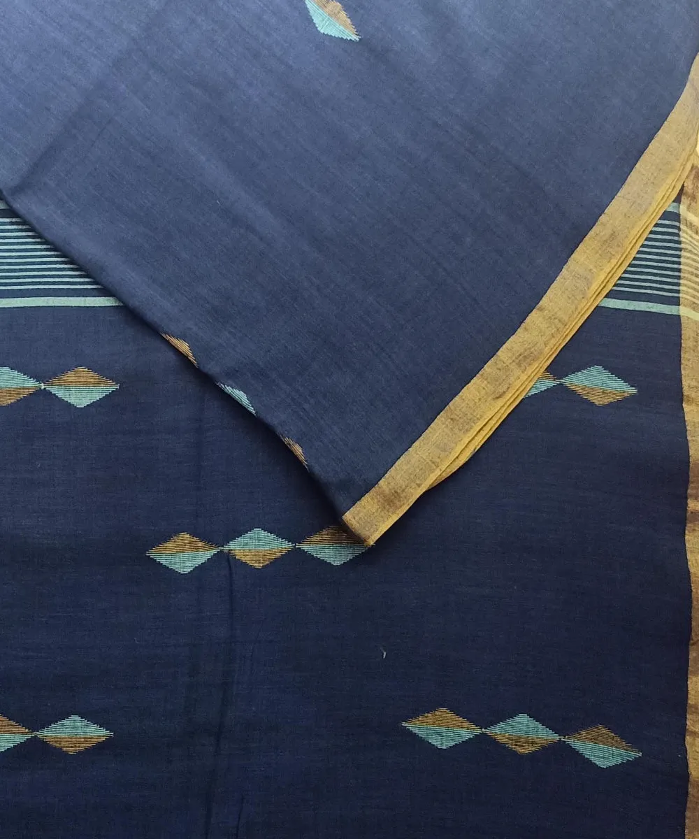 Navy blue handwoven jamdani saree