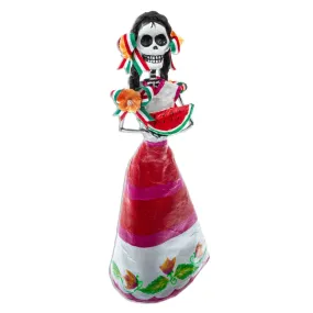 Novica Catrina With Watermelon Papier Mache Sculpture