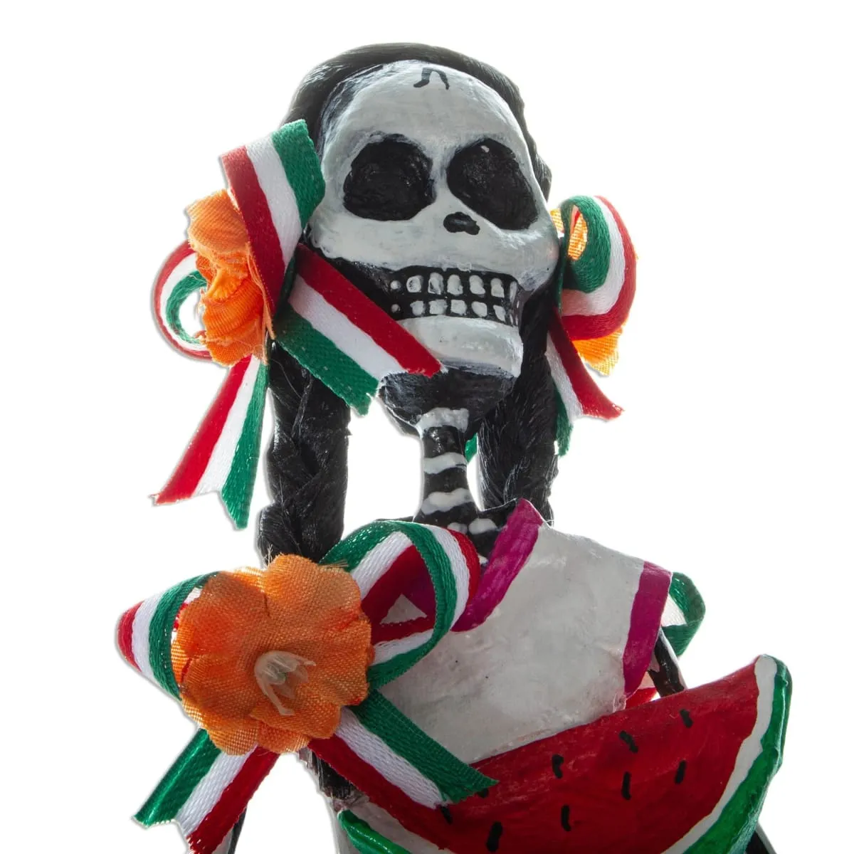 Novica Catrina With Watermelon Papier Mache Sculpture