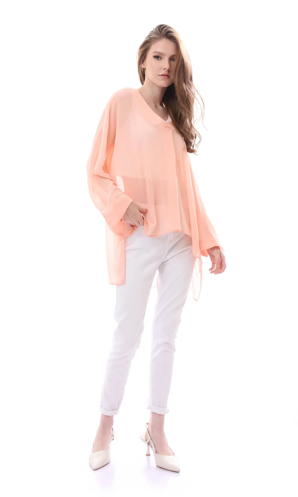 O165918 Simon Long Sleeves Slip On Sheer Blouse