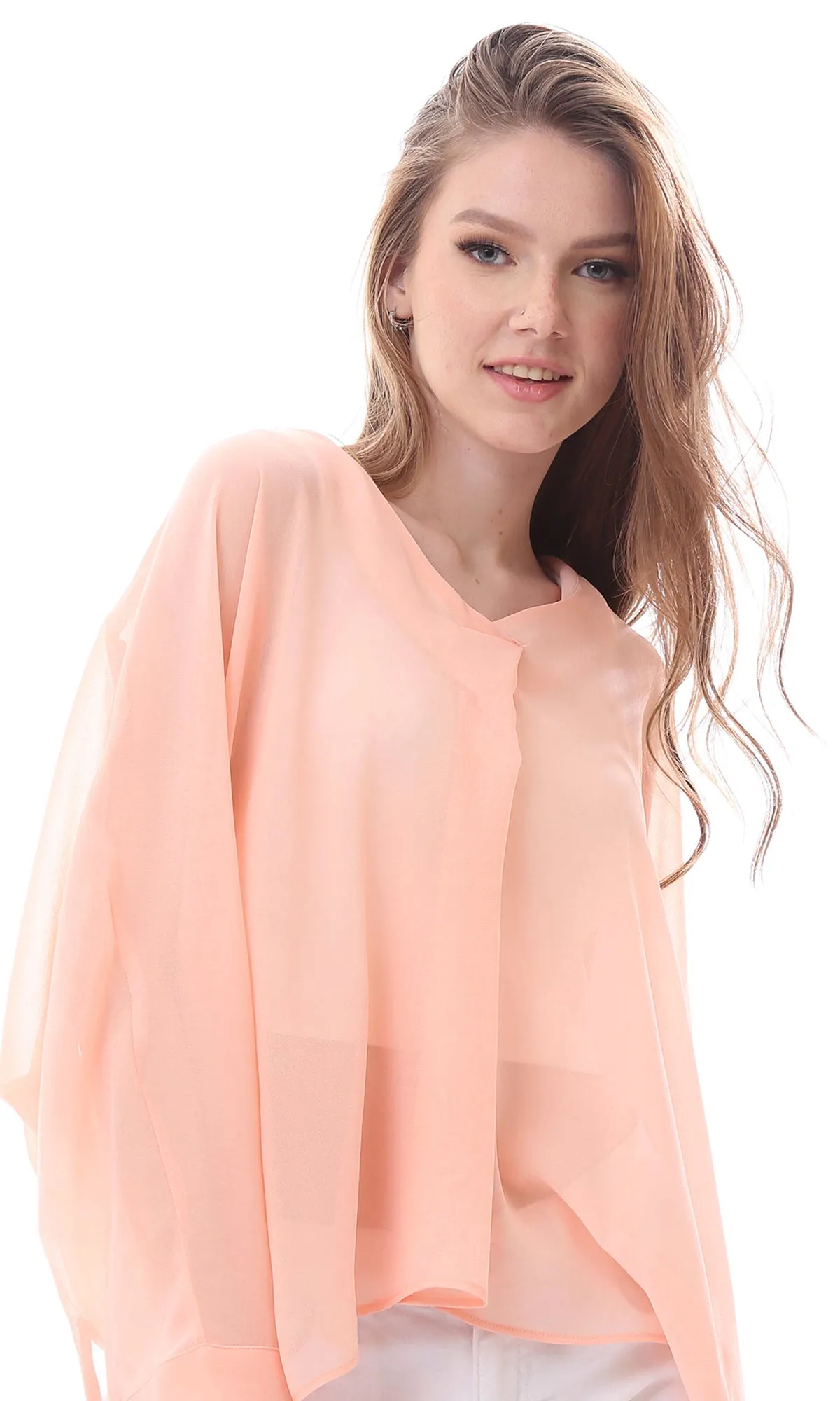 O165918 Simon Long Sleeves Slip On Sheer Blouse