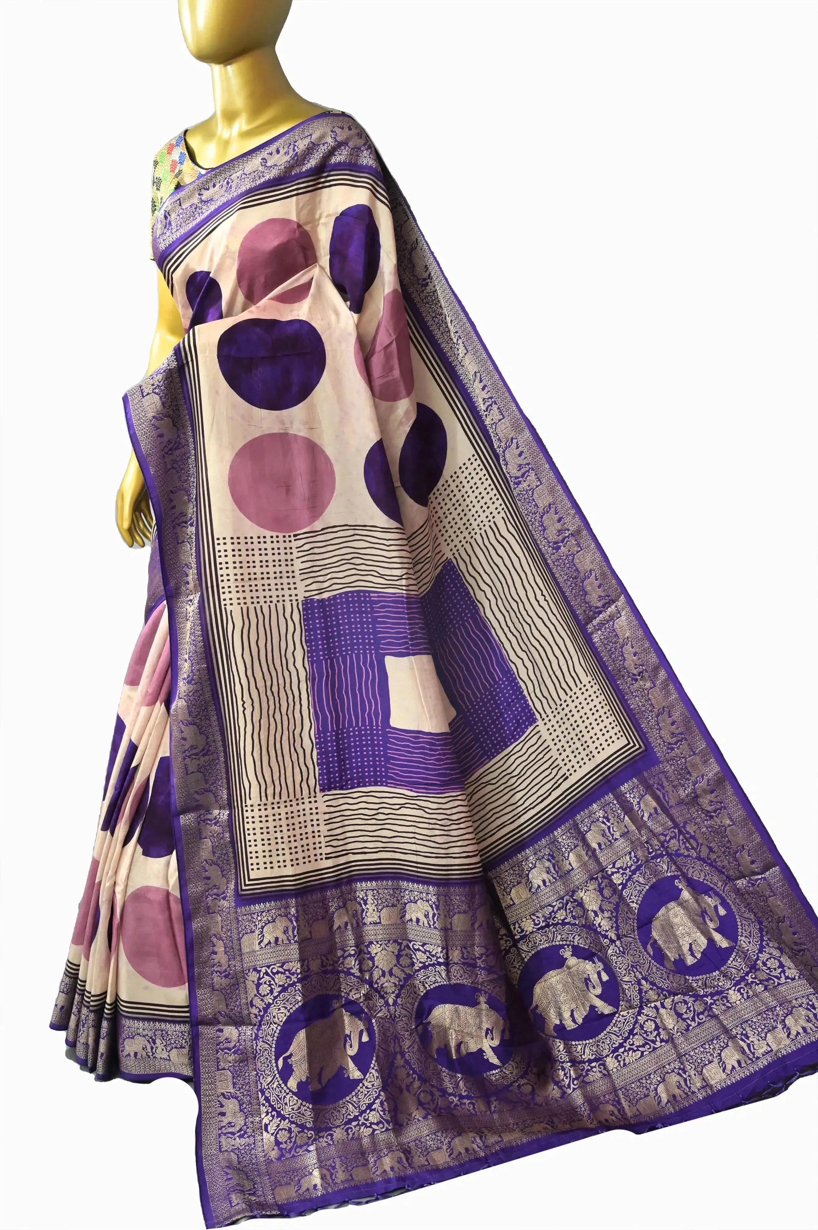 Offwhite and Multicolor Dola Silk Saree with Zari Weaving