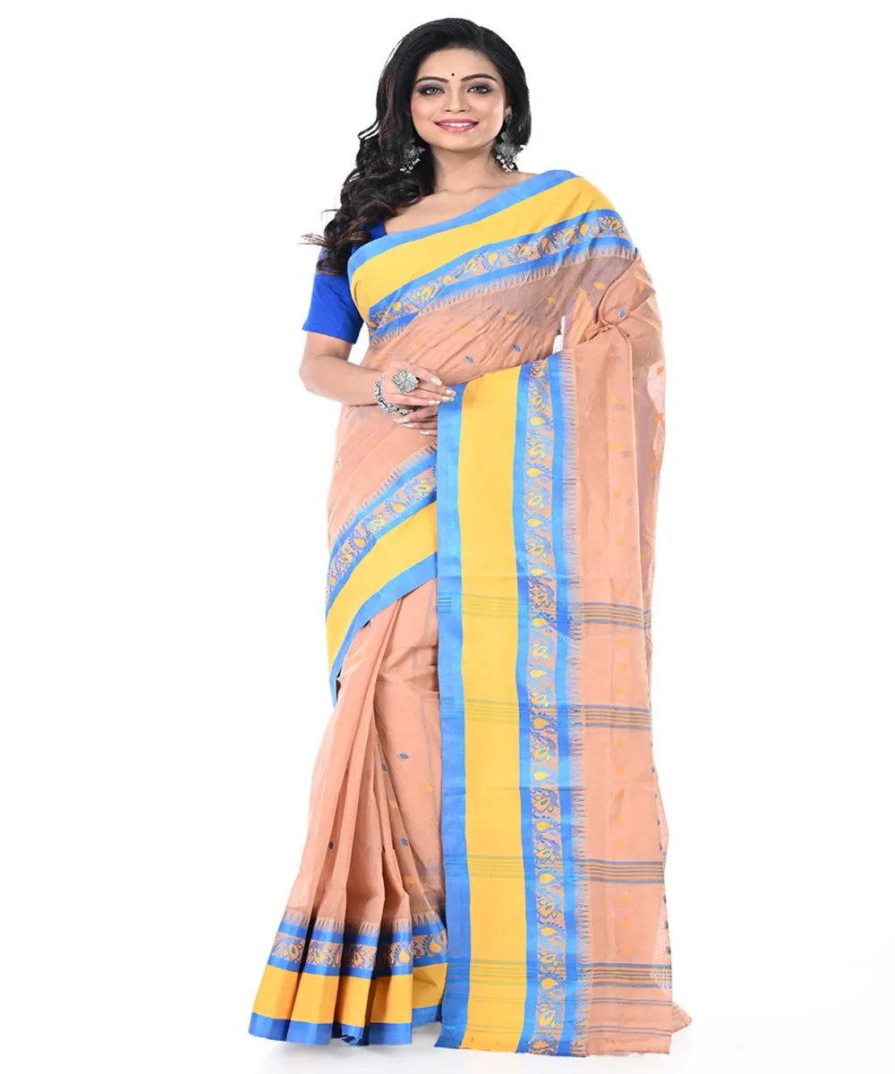 Orange yellow blue handwoven cotton tangail saree