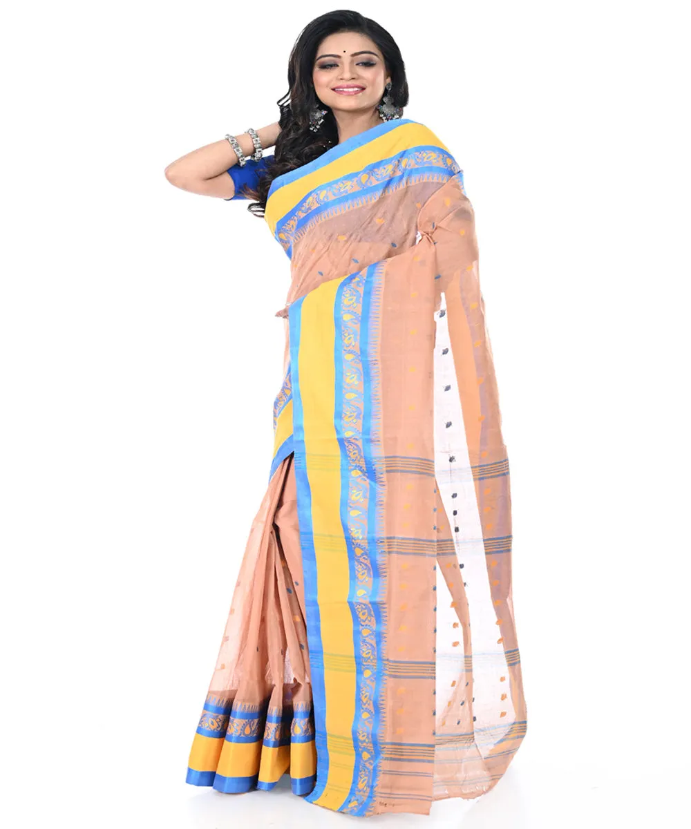 Orange yellow blue handwoven cotton tangail saree