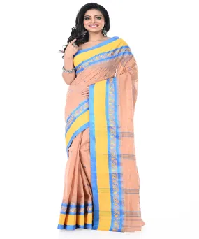 Orange yellow blue handwoven cotton tangail saree