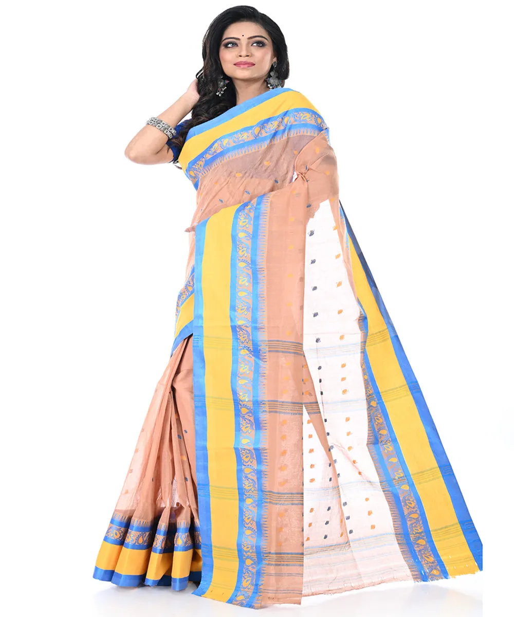 Orange yellow blue handwoven cotton tangail saree