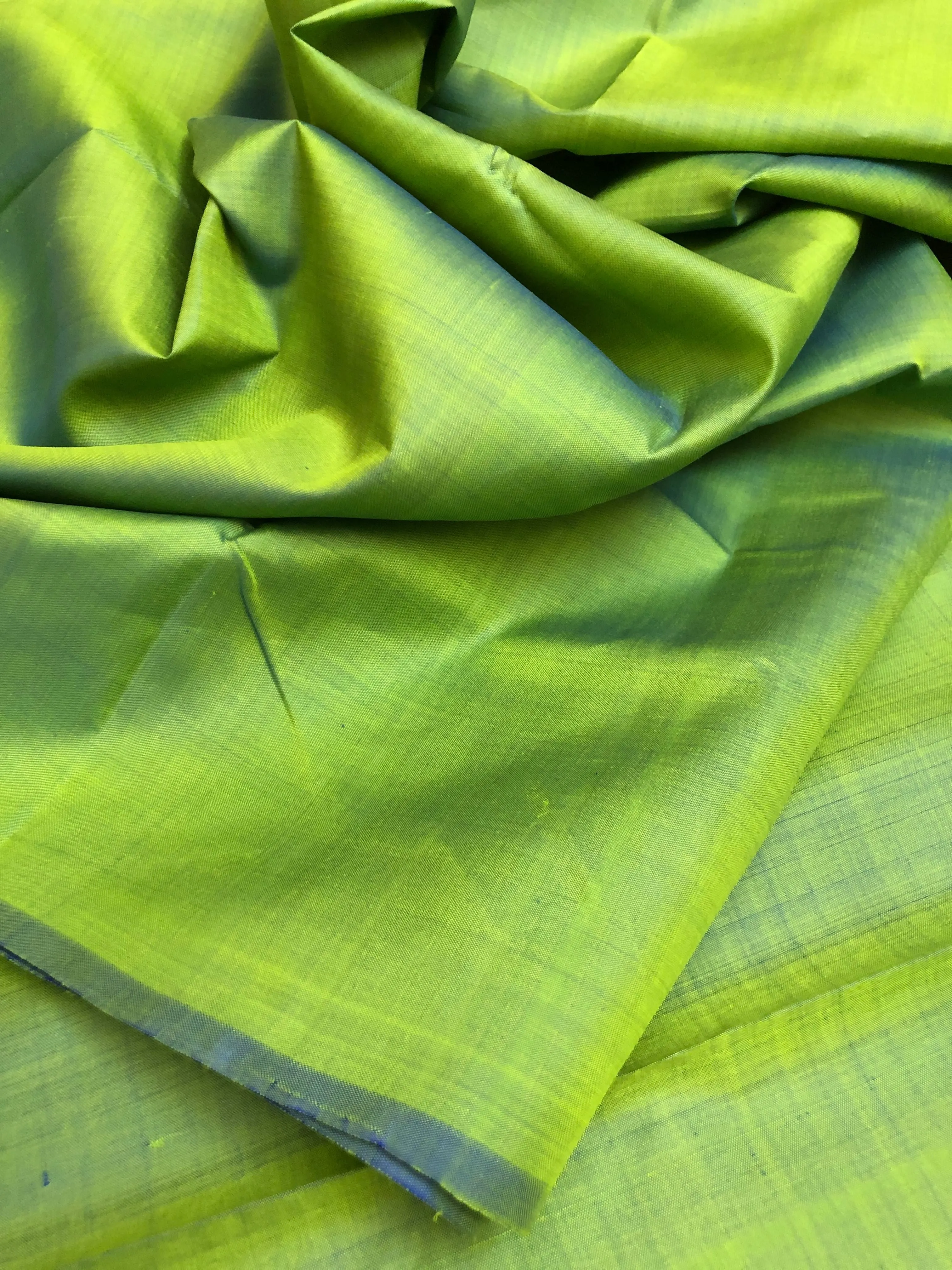 Pastel Green and Blue Dual-Tone Color Bishnupur Katan Silk Saree