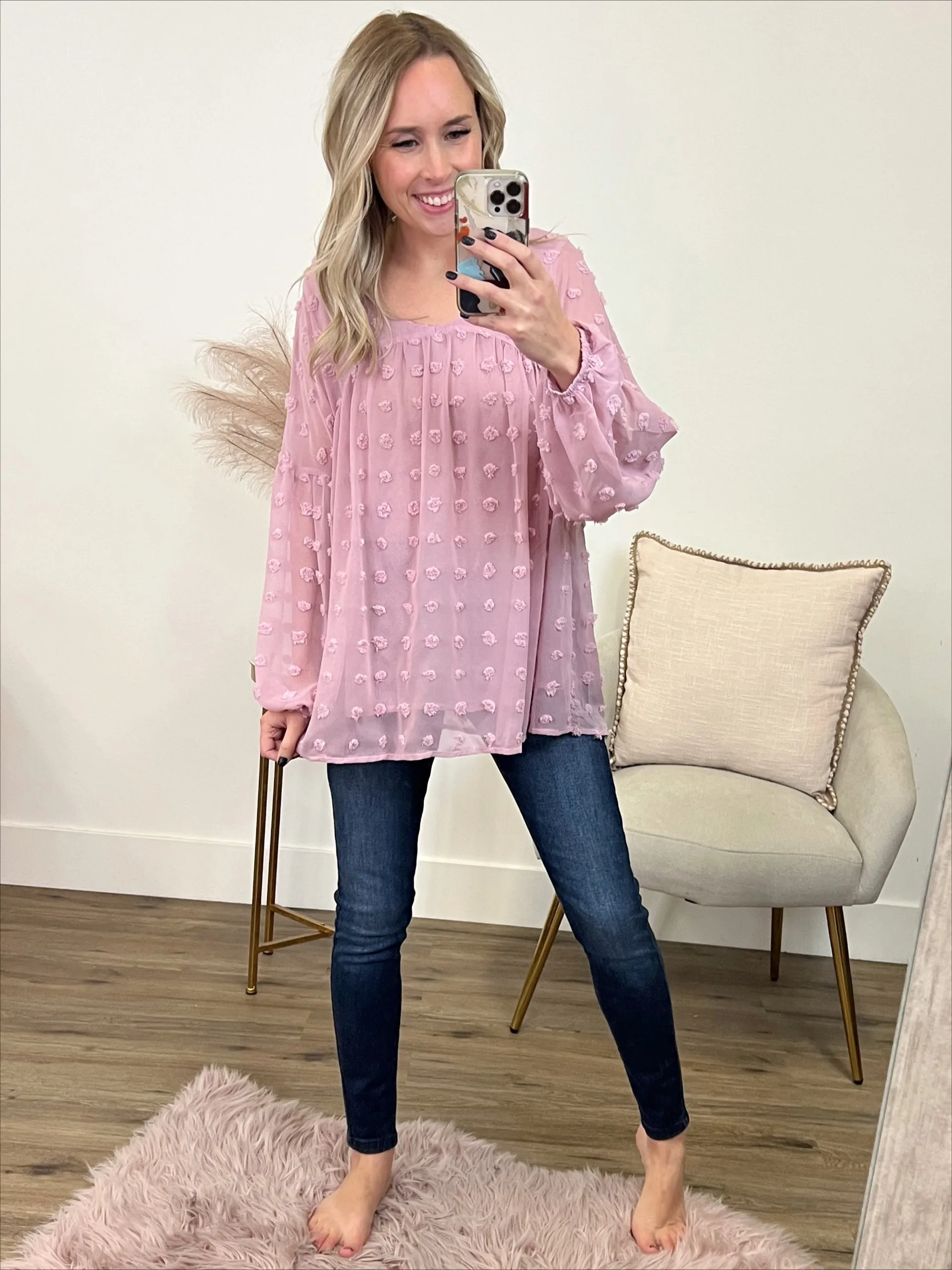 Penny Pom Pom Blouse - Light Mauve