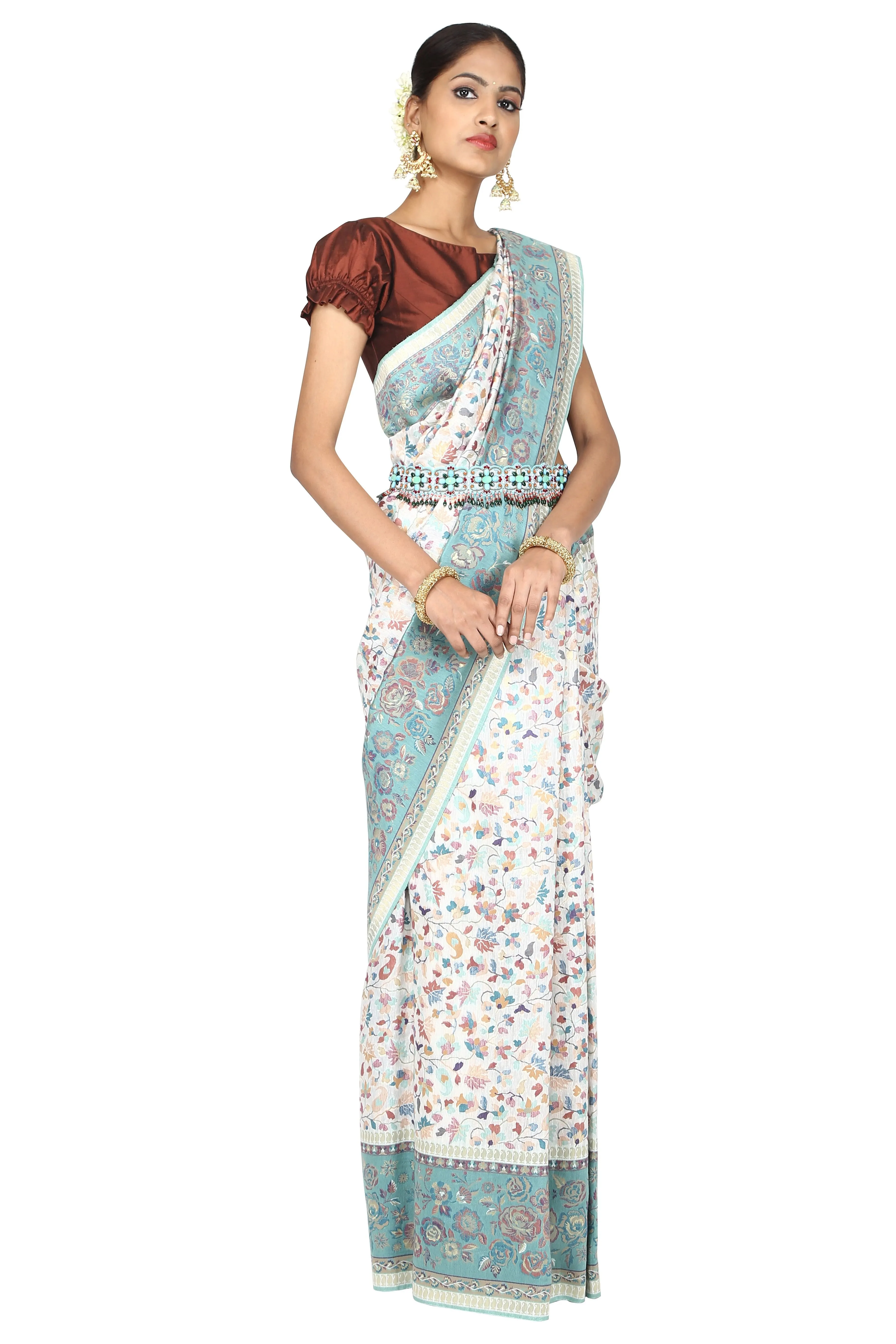 Persian flora handloom saree with blouse piece