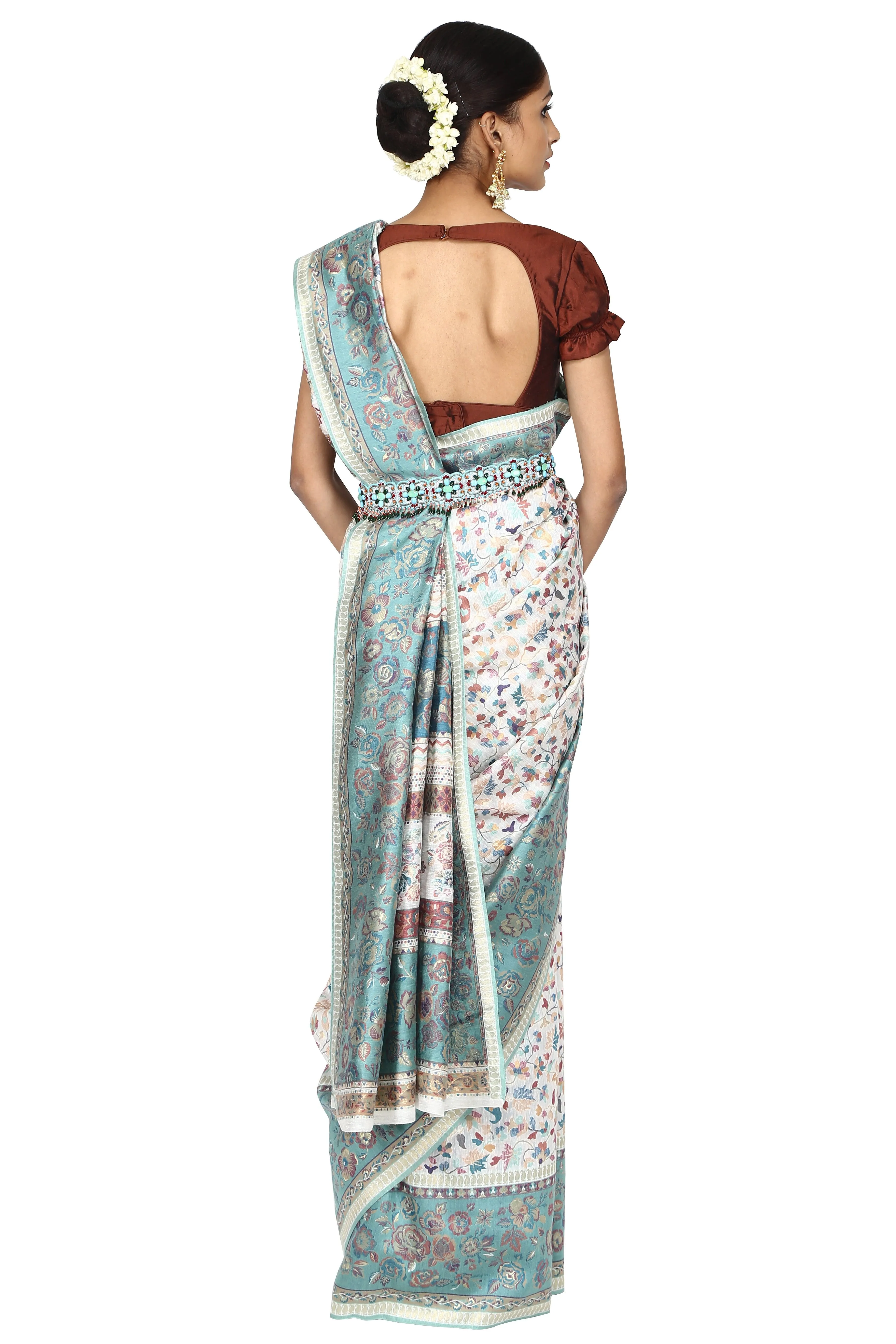 Persian flora handloom saree with blouse piece