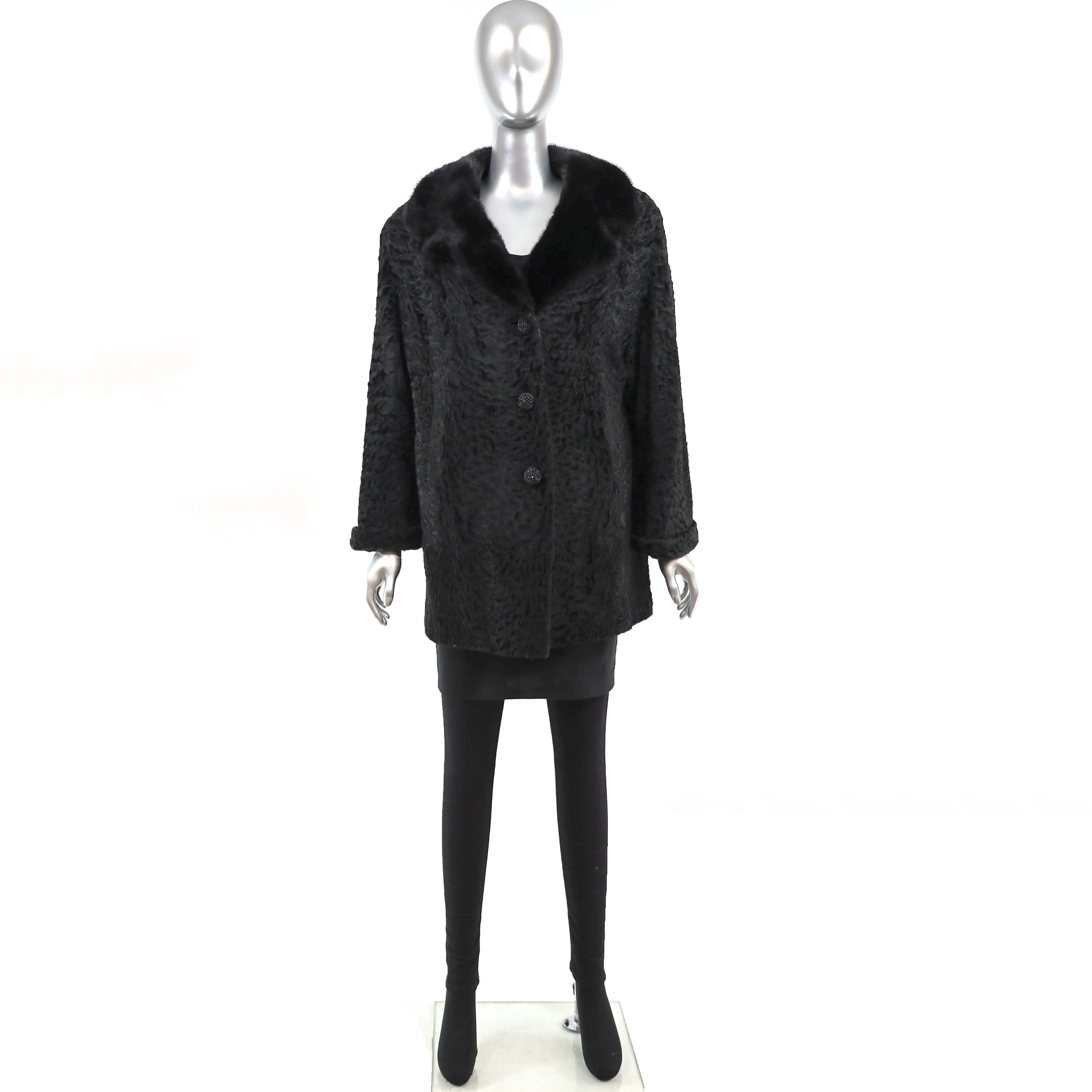 Persian Lamb Jacket with Mink Collar- Size XL