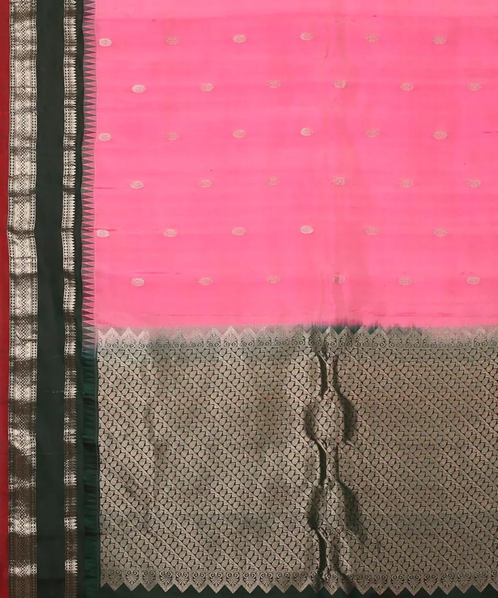 Pink black handwoven silk gadwal saree