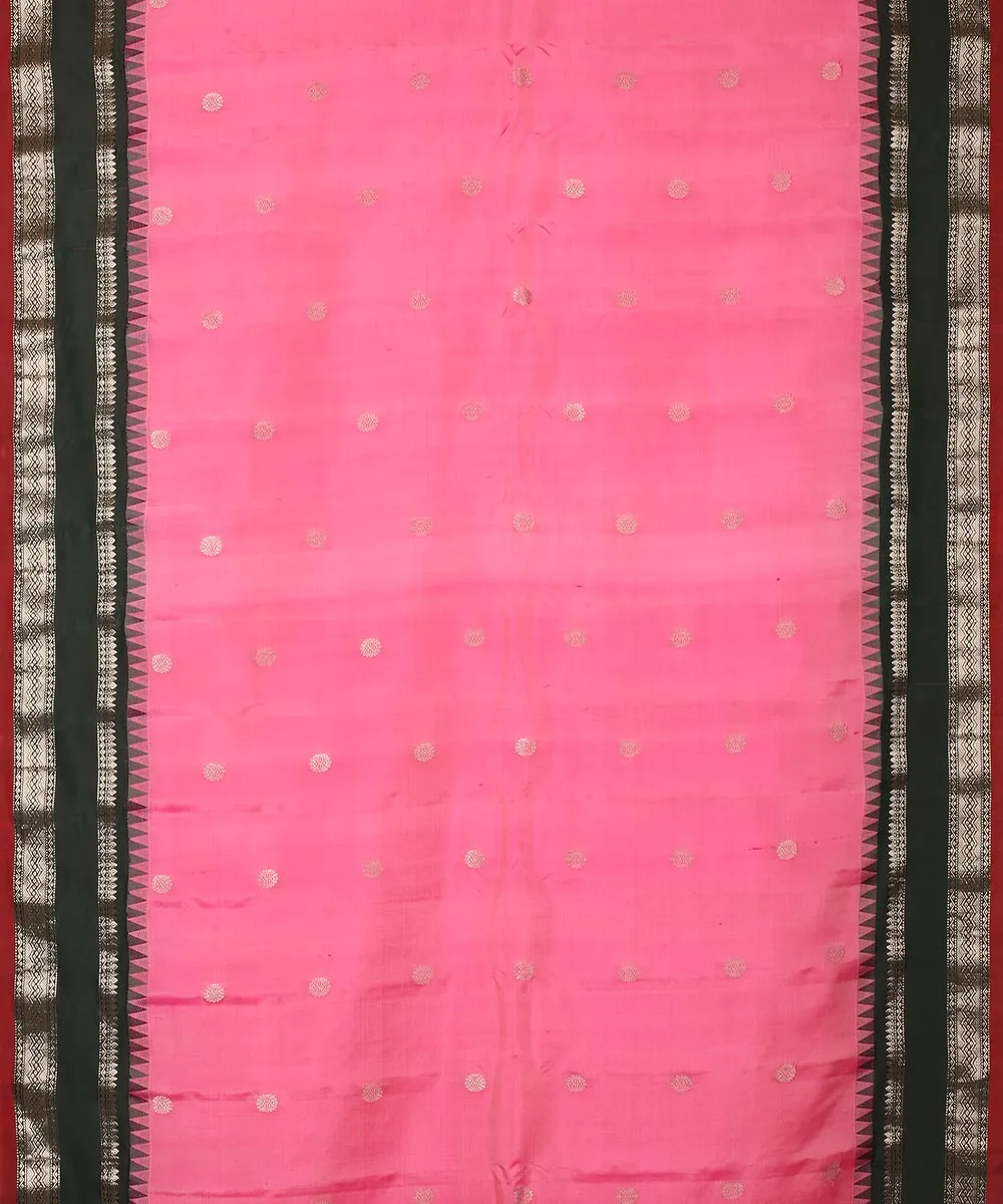 Pink black handwoven silk gadwal saree