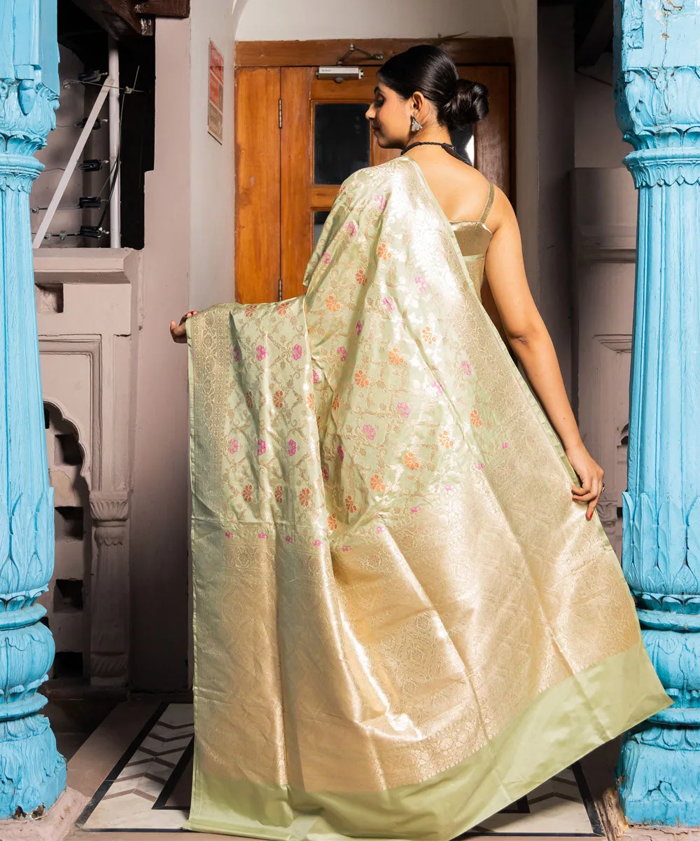 Pista silk handwoven banarasi saree