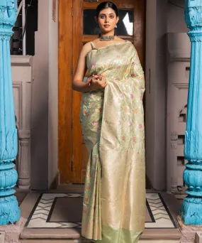 Pista silk handwoven banarasi saree