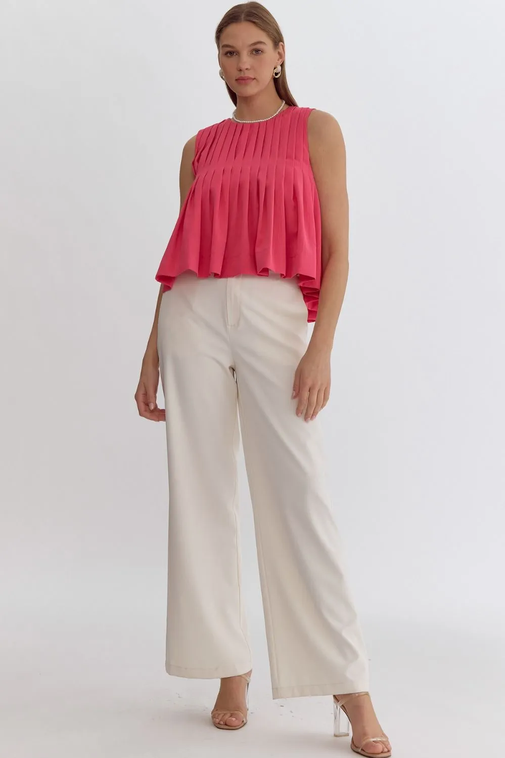 Pleated Sleeveless Cropped Ruffled Detail Top